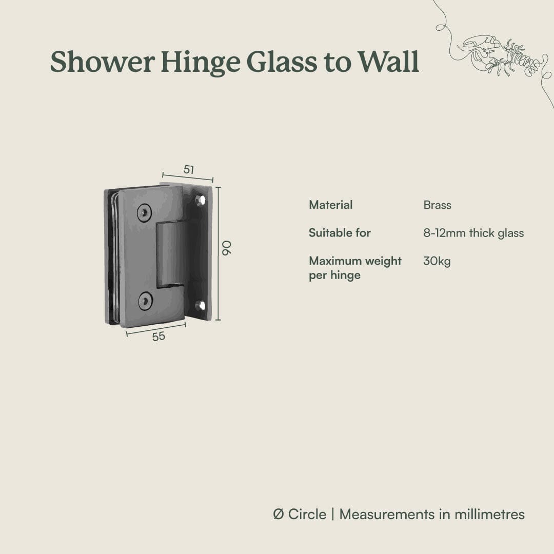 Brushed Nickel Shower Door Hinge - Glass to Wall Mount for Bathroom & Shower Enclosure - Durable & Stylish for Modern Homes