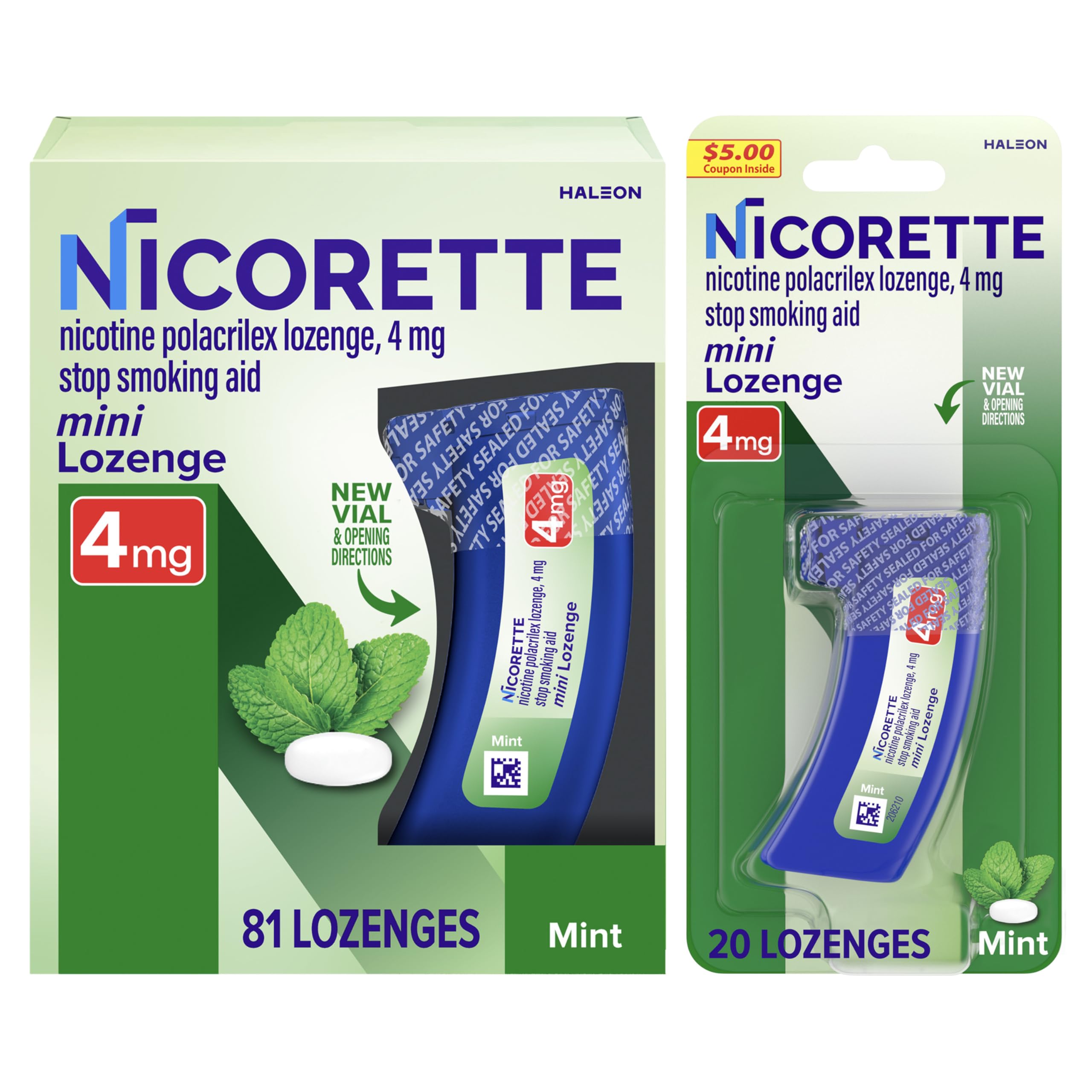 Nicorette 4mg Mini Nicotine Lozenges for Smoking Cessation - Mint Flavored Quit Smoking Aid, 101 Count - Helps Reduce Cravings & Withdrawal Symptoms for Smokers Trying to Quit