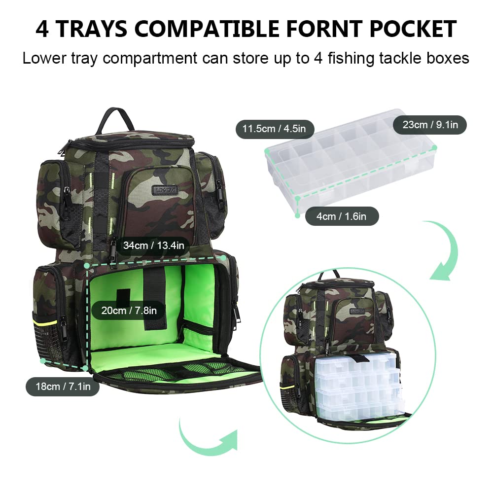 Lixada Waterproof Fishing Tackle Backpack - Large Multifunctional Utility Bag with 4 Storage Trays | Durable Fishing Gear Organizer for Freshwater & Saltwater Anglers