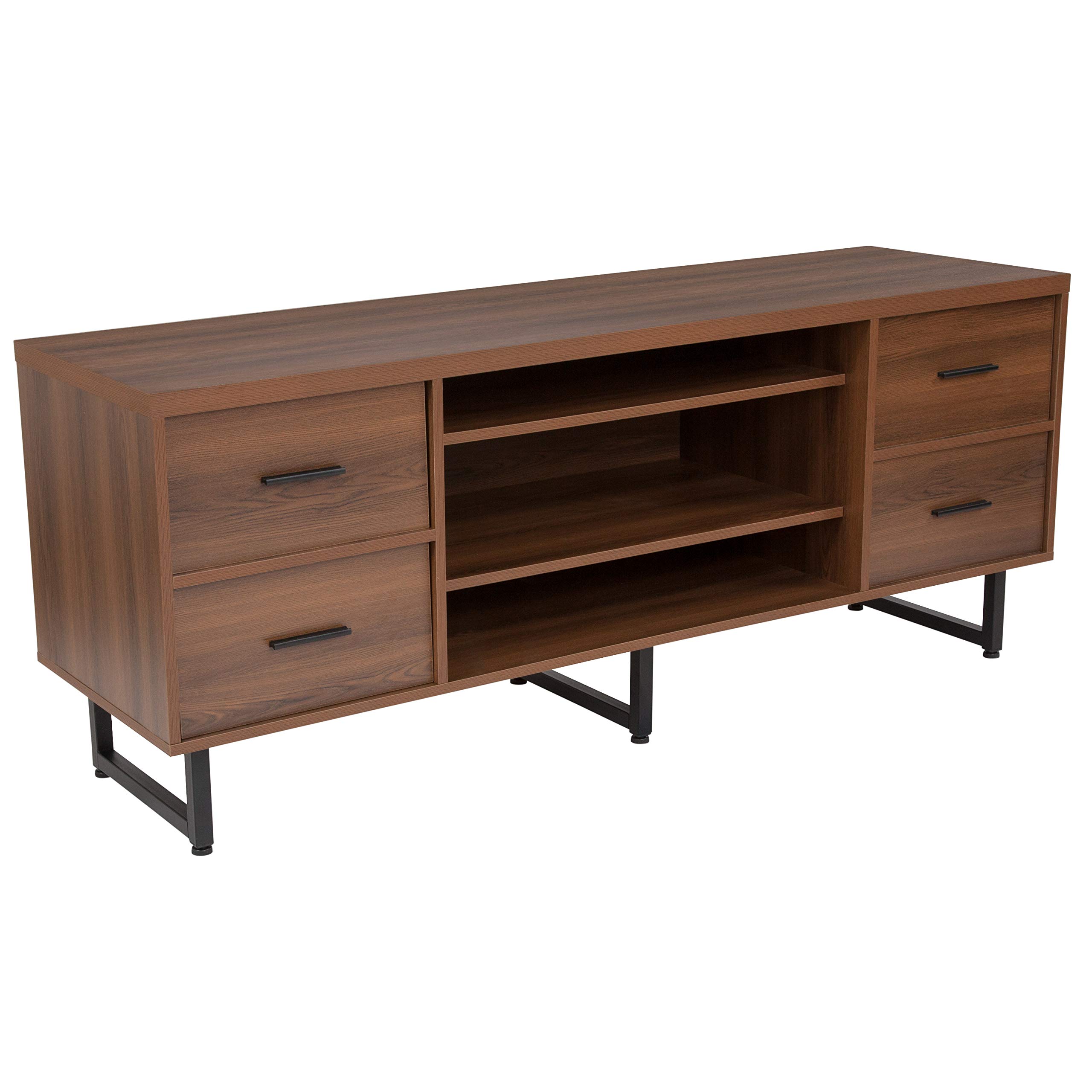 Rustic Wood Grain TV Stand with 3 Shelves & 4 Drawers - EMMA + OLIVER Entertainment Center for Living Room, Bedroom & Home Theater