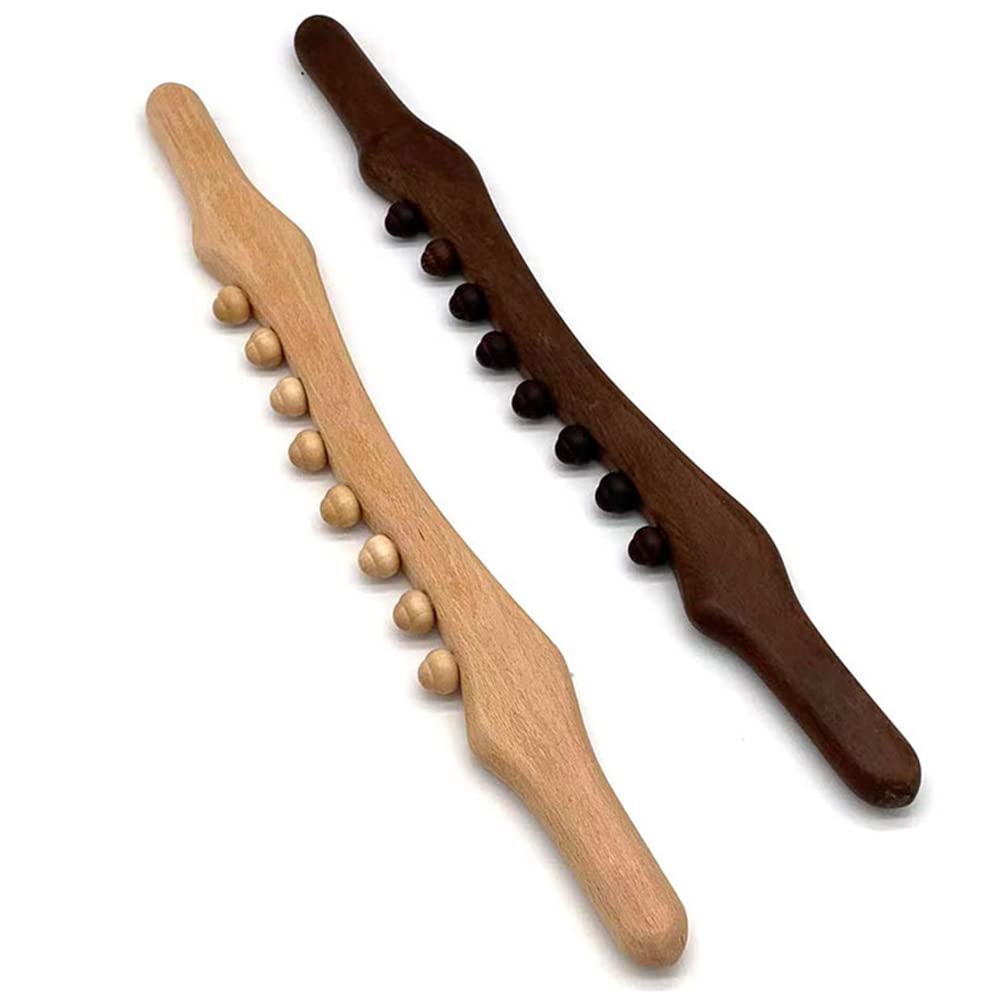Wooden Gua Sha Massage Tool - 8 Bead Lymphatic Drainage & Cellulite Massage Stick, 20.47 Inch Body Back Therapy Curved Roller for Relaxation, Muscle Pain Relief & Spa-Like Home Massage