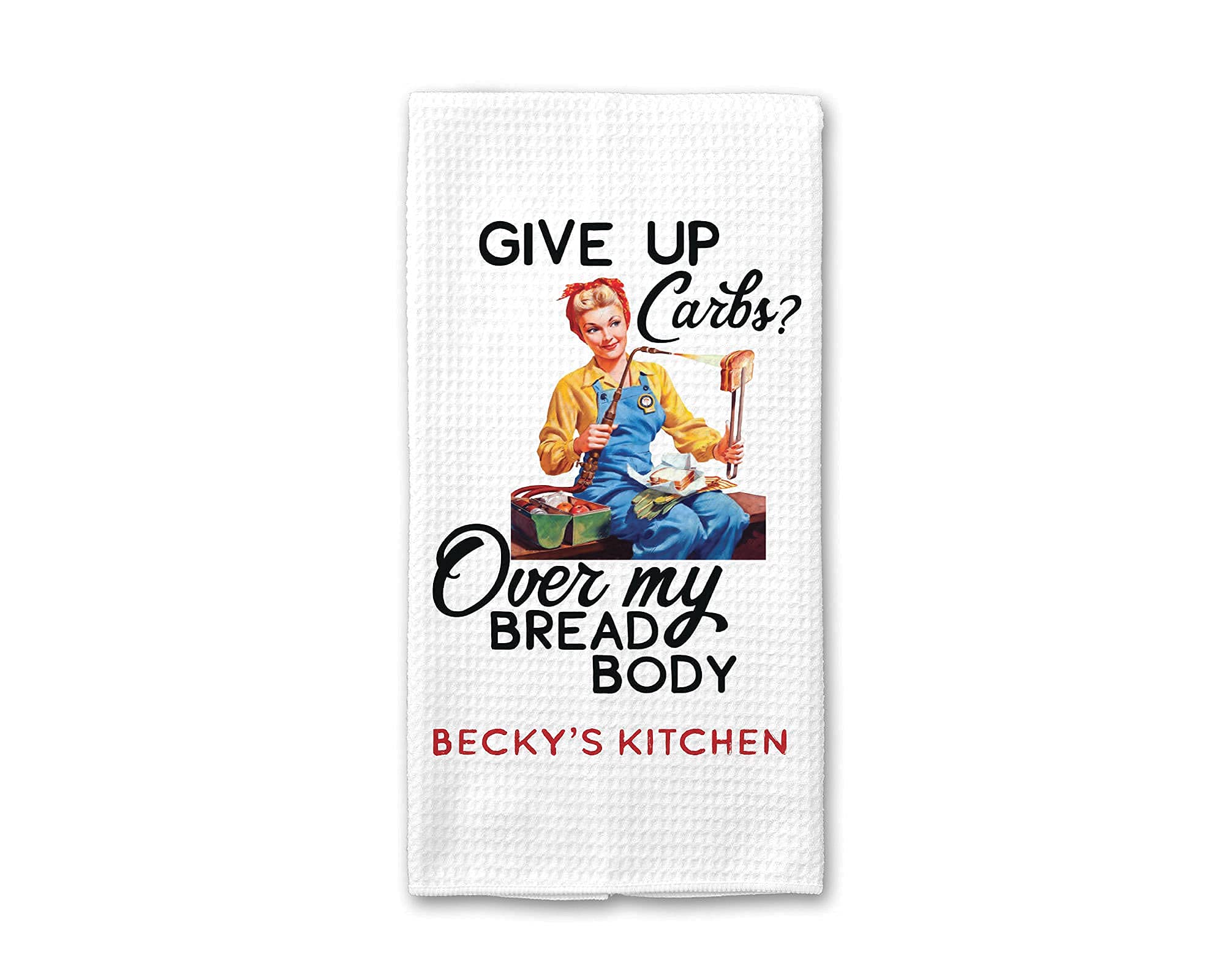 Personalized Over My Bread Body Kitchen Towel - Custom Waffle Weave Dish Towel for Mothers Day, Birthday & Funny Kitchen Decor - Perfect Gift for Mom & Home Use