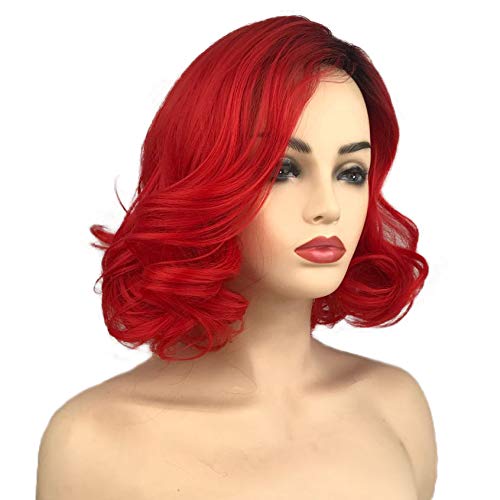 Aimole Short Red Wigs with Black Roots - Body Wave Synthetic Wig for Women - Heat Resistant & Natural Looking - Perfect for Cosplay, Halloween, Costume Parties & Daily Fashion