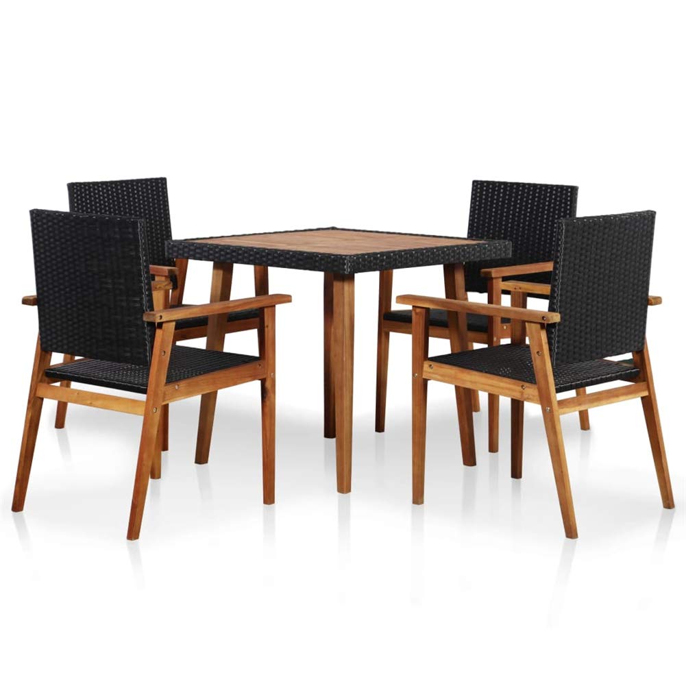 5-Piece Outdoor Dining Set - Black & Brown Poly Rattan Patio Furniture for Garden, Backyard, and Poolside Dining | Weather-Resistant & Durable