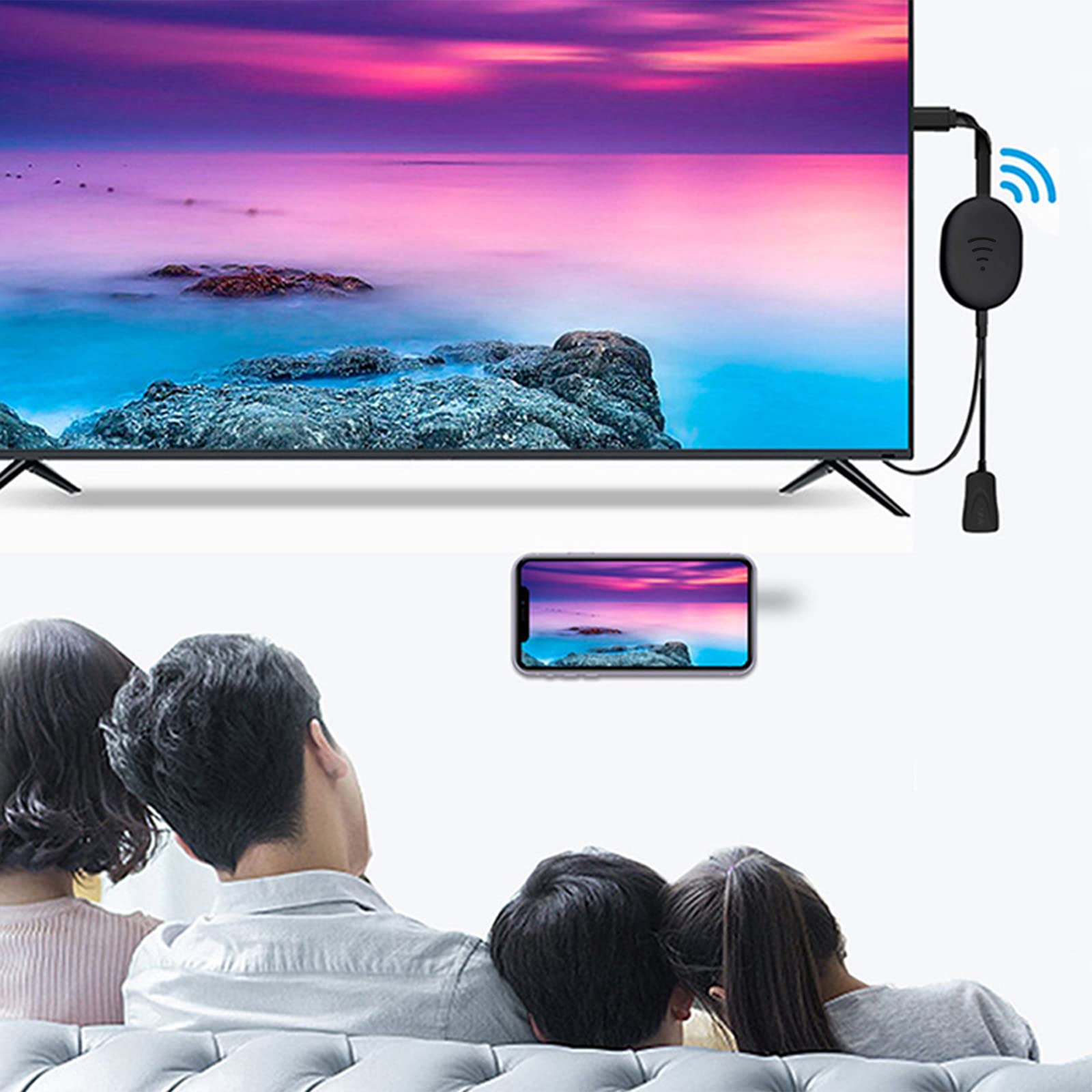 Wireless Display Adapter for TV - HDMI Screen Mirroring Dongle for Phone to Monitor/Projector, Conference & Home Theater Streaming Device (12x12x4cm, Black) - Perfect for Business Presentations, Online Classes & Movie Nights