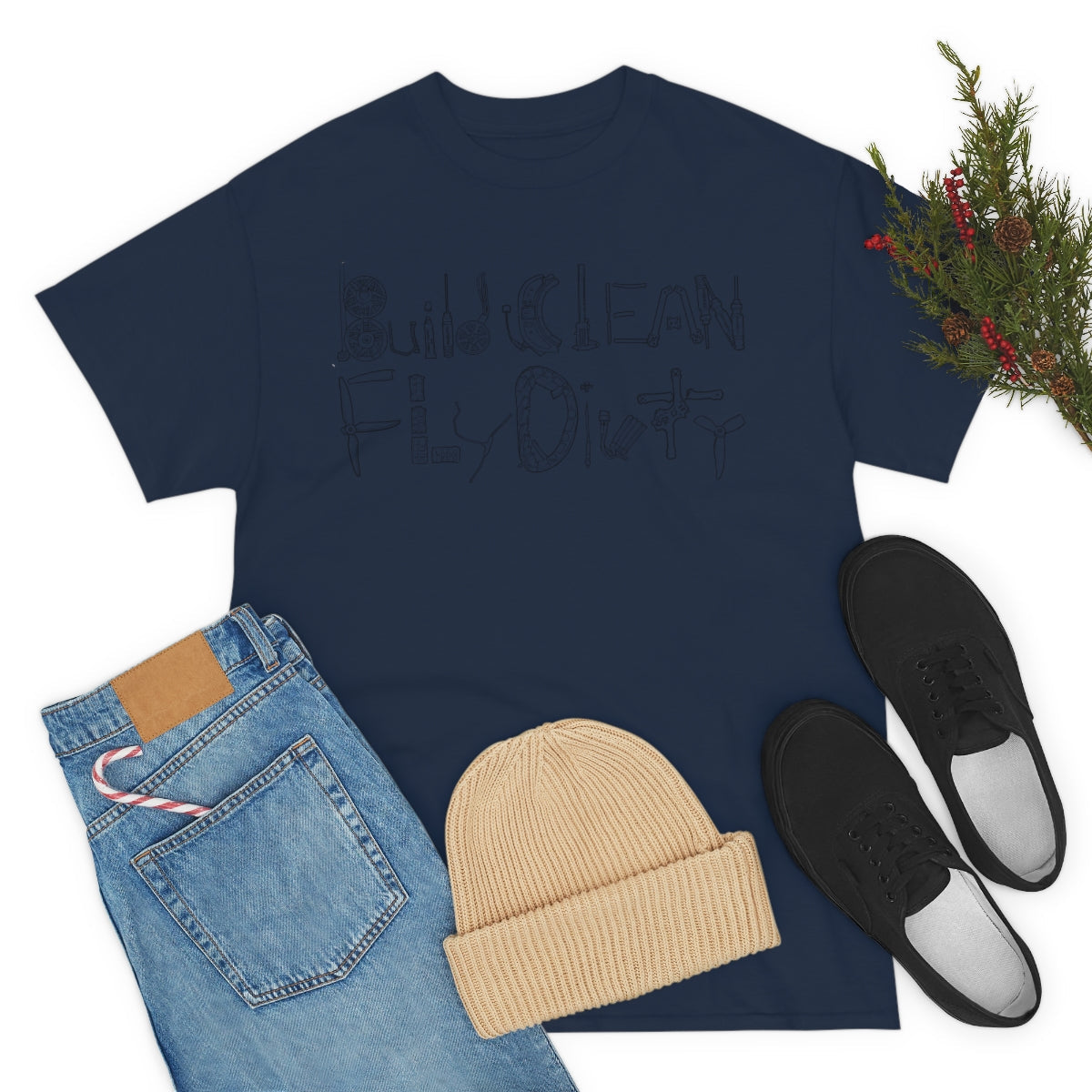 Build Clean Fly Dirty T-Shirt - Black Logo Graphic Tee for Men & Women | Casual Streetwear, Gym, Workout, and Everyday Wear
