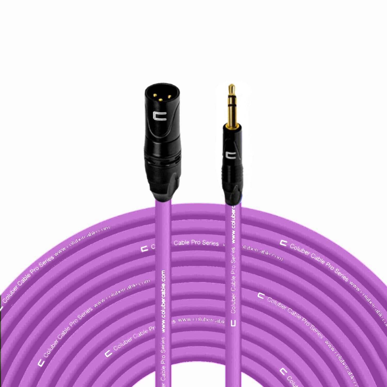 Premium Balanced XLR Male to 3.5mm TRS Cable - 100ft Purple Professional Audio Cord with 3-Pin Connector for Microphones, Powered Speakers, Mixers & Audio Interfaces - Ideal for Live Performances, Studio Recording & Home Audio Setups