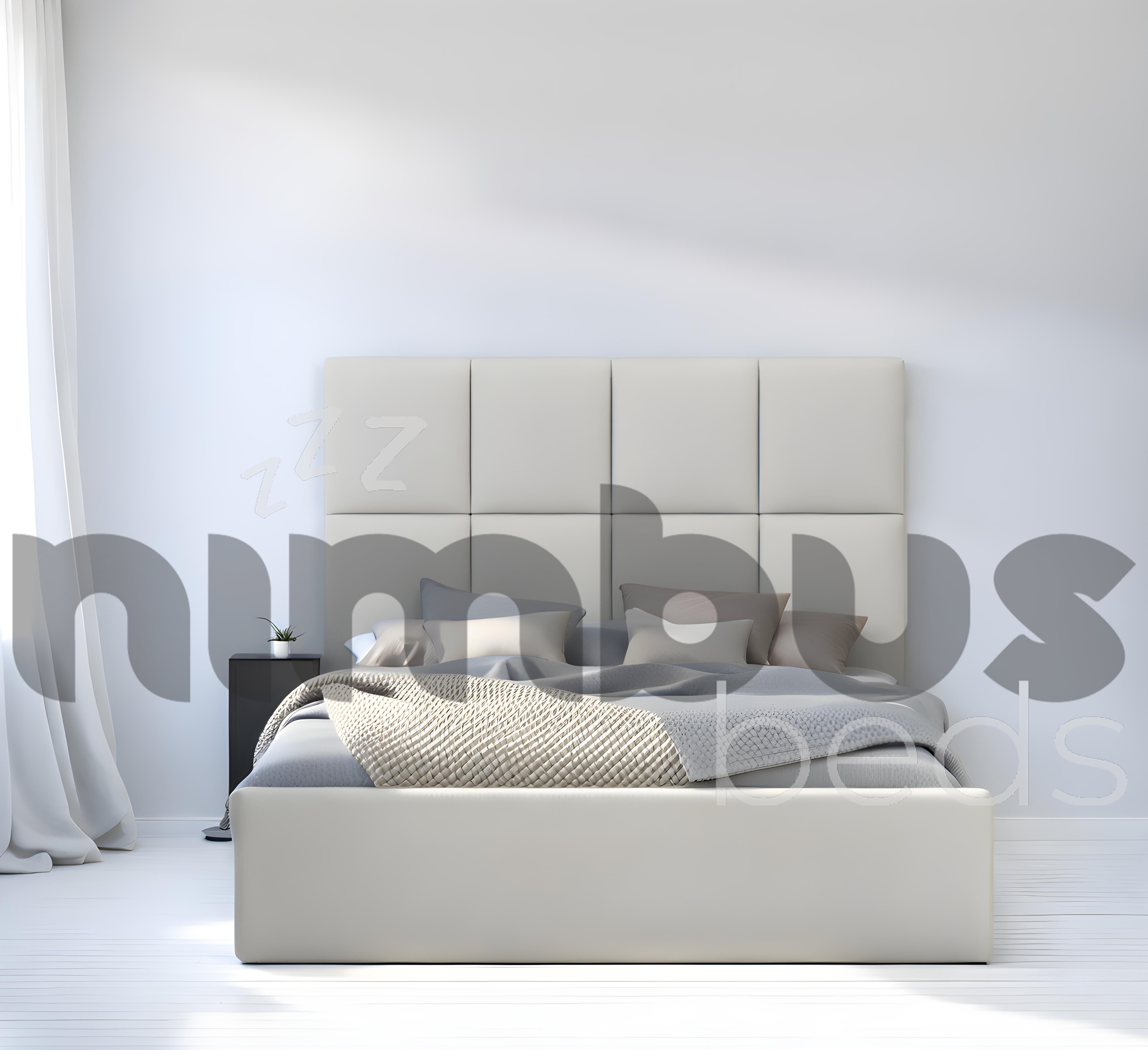 8 Square Panel Bed Frame - Queen Size Wooden Platform Bed with Upholstered Headboard - Perfect for Modern Bedrooms & Guest Rooms