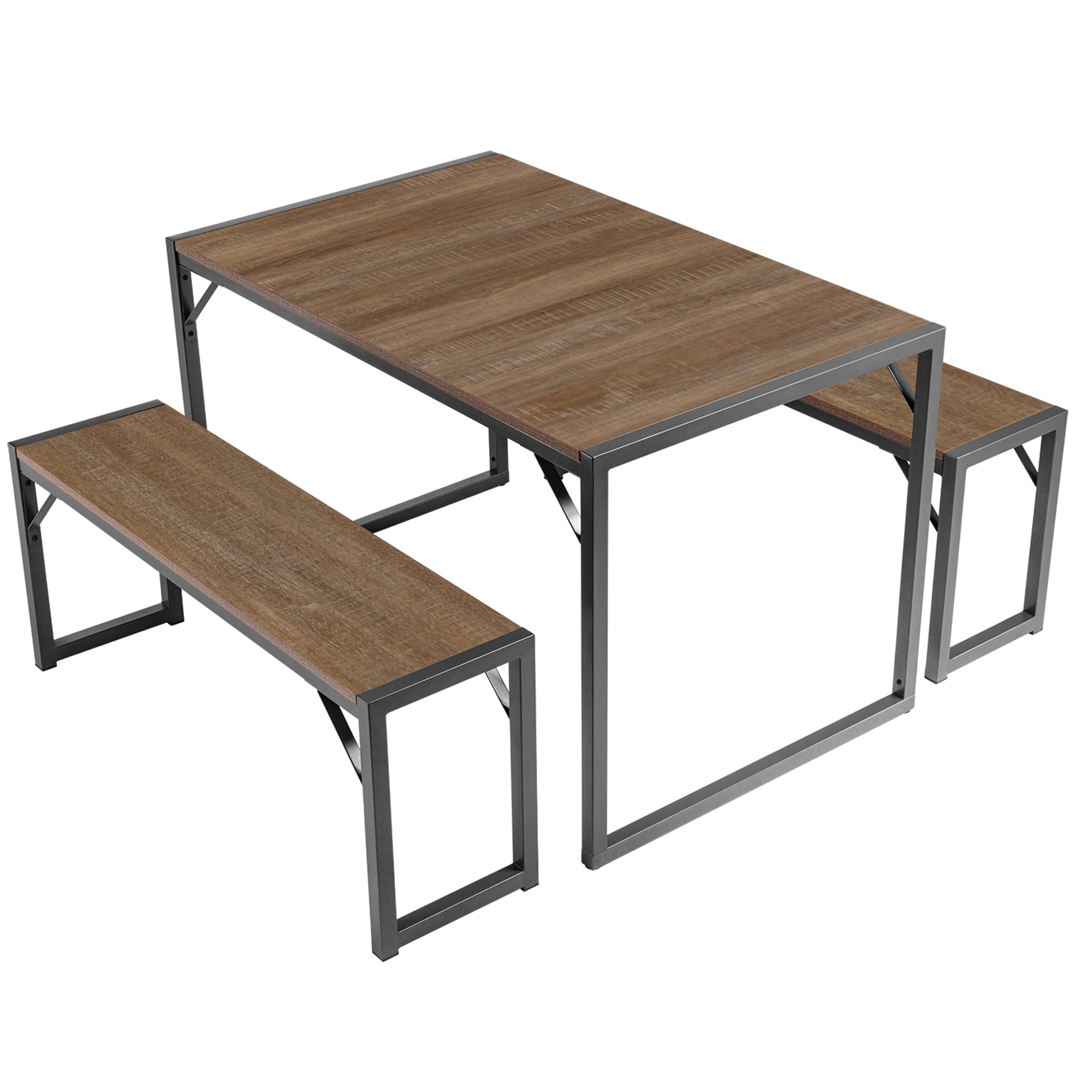 Rustic SHA CERLIN 4-Piece Kitchen Dining Table Set with Benches - Space Saving Small Dinette, Heavy Duty Metal Frame - Perfect for Apartments, Small Kitchens & Cozy Dining Spaces