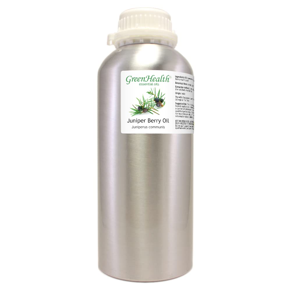 100% Pure Juniper Berry Essential Oil – 32 fl oz (946 ml) in Premium Aluminum Bottle with Plug Cap – GreenHealth – Aromatherapy, Massage & Natural Cleaning Solution