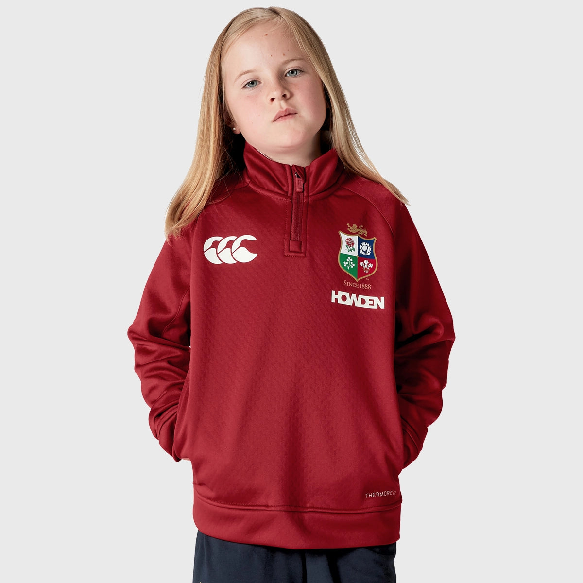 Canterbury British & Irish Lions Kids' 1/4 Zip Fleece Pullover - Red Rugby Training Top for Boys & Girls - Perfect for Sports, School & Outdoor Activities