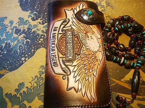 Handmade 3D Genuine Leather Biker Wallet for Men - Custom Engraved & Hand-Painted Long Leather Wallet - Personalized Gift for Motorcycle Riders, Travel & Everyday Use