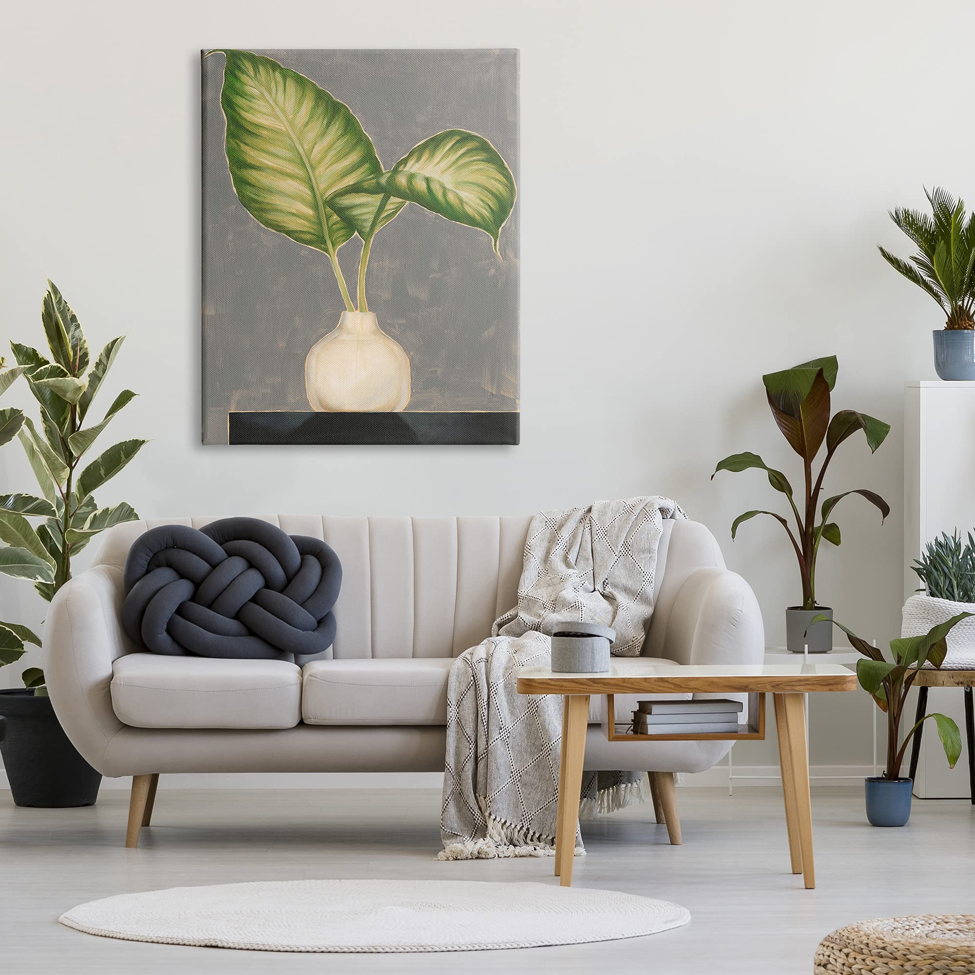 Stupell Industries Jennifer Goldberger Bending Tropical Plant Leaves White Jar Contemporary Canvas Wall Art - 36