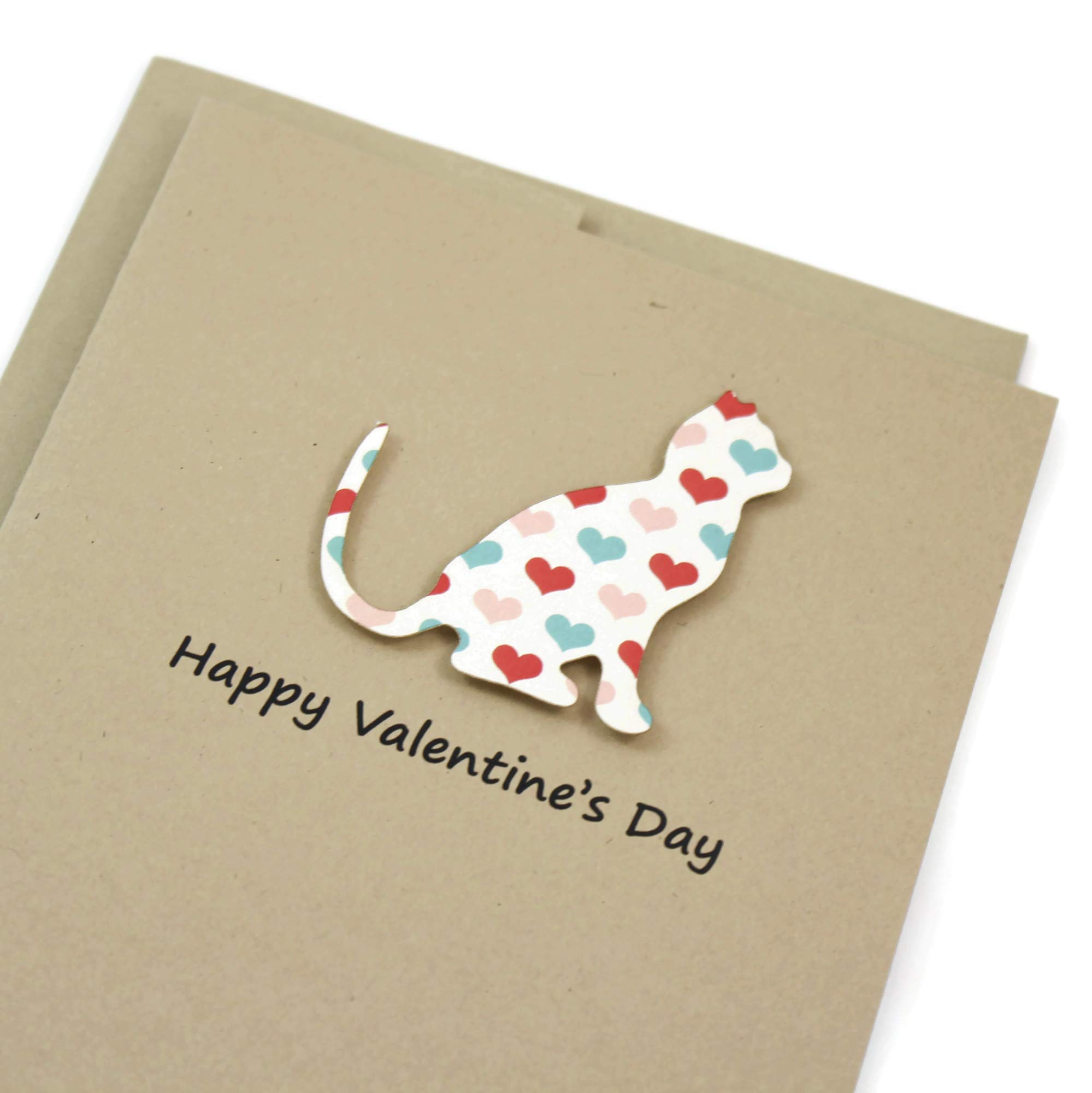 Valentine's Day Cat Greeting Card - Handmade with Colorful Hearts | Single Card or 10-Pack Option | Choose Your Custom Message | Perfect for Cat Lovers, Valentine Gifts & Special Occasions