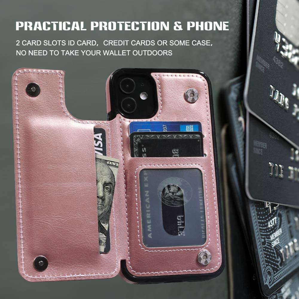 Premium MIDOLA Leather Wallet Case for iPhone 11 - Card Holder Protective Cover with RFID Blocking (6.1 Inch, Rose Gold) | Perfect for Everyday Use, Travel & Hands-Free Convenience
