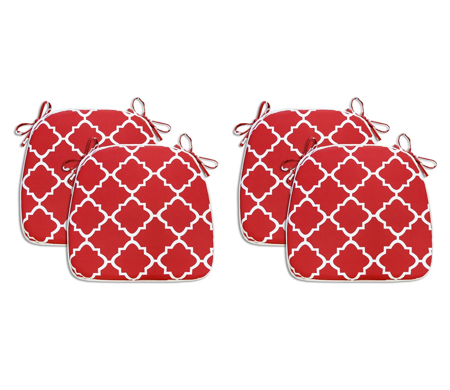 Fabritones Outdoor Seat Cushions - Set of 4 Red Geometric Patio Chair Cushions with Ties, 16x17 Inch Square Chair Pads - Perfect for Garden, Poolside & Outdoor Furniture
