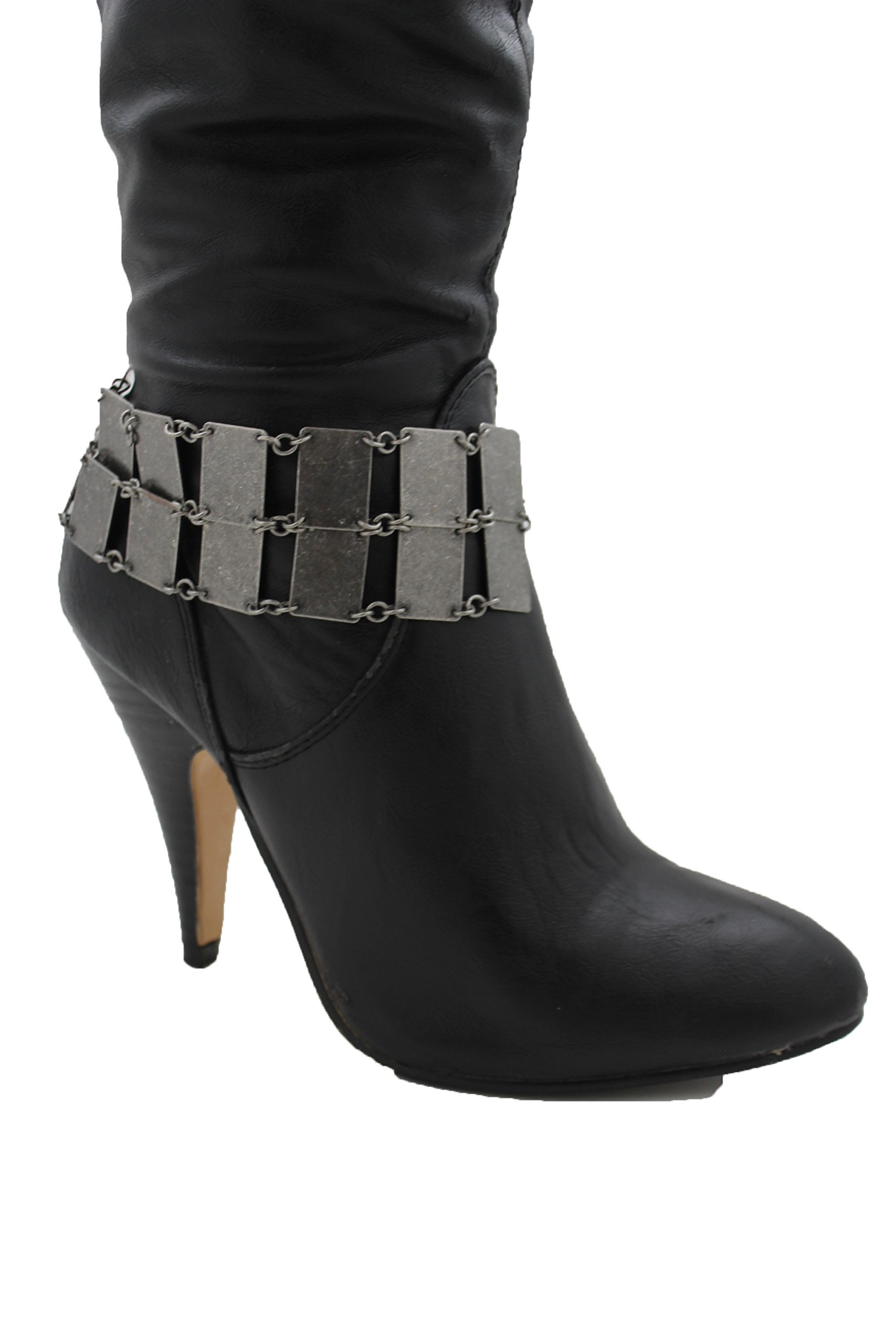 TFJ Women's Western Fashion Boot Bracelet - Rusty Silver Metal Chain Square Anklet Shoe Charm | Perfect for Cowgirl Boots, Boho Outfits & Festival Accessories