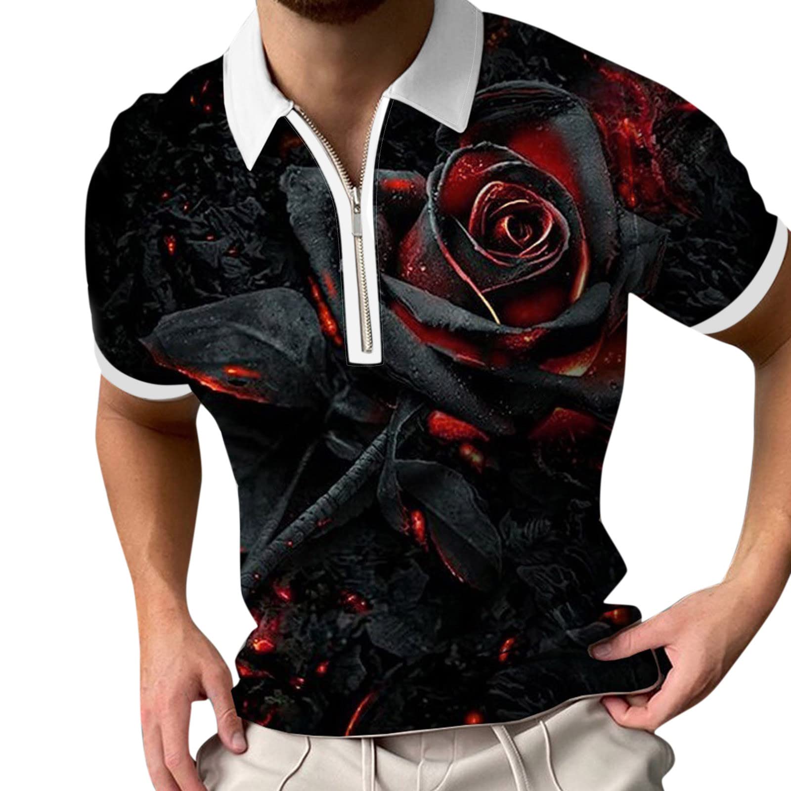 Men's Short Sleeve Cotton Polo Shirts - Slim Fit Casual Summer Tops with Paisley Floral Print | Perfect for Golf, Office Wear & Outdoor Activities