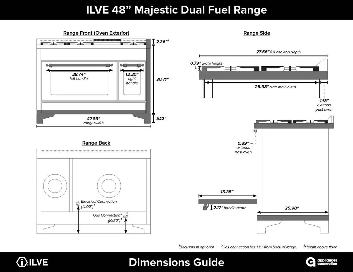 ILVE Majestic II 48-Inch Dual Fuel Range - Professional Gas Stove & Electric Oven - Glossy Black Finish (UM12FDNS3BKBLP) - Perfect for Home Chefs & Gourmet Kitchens