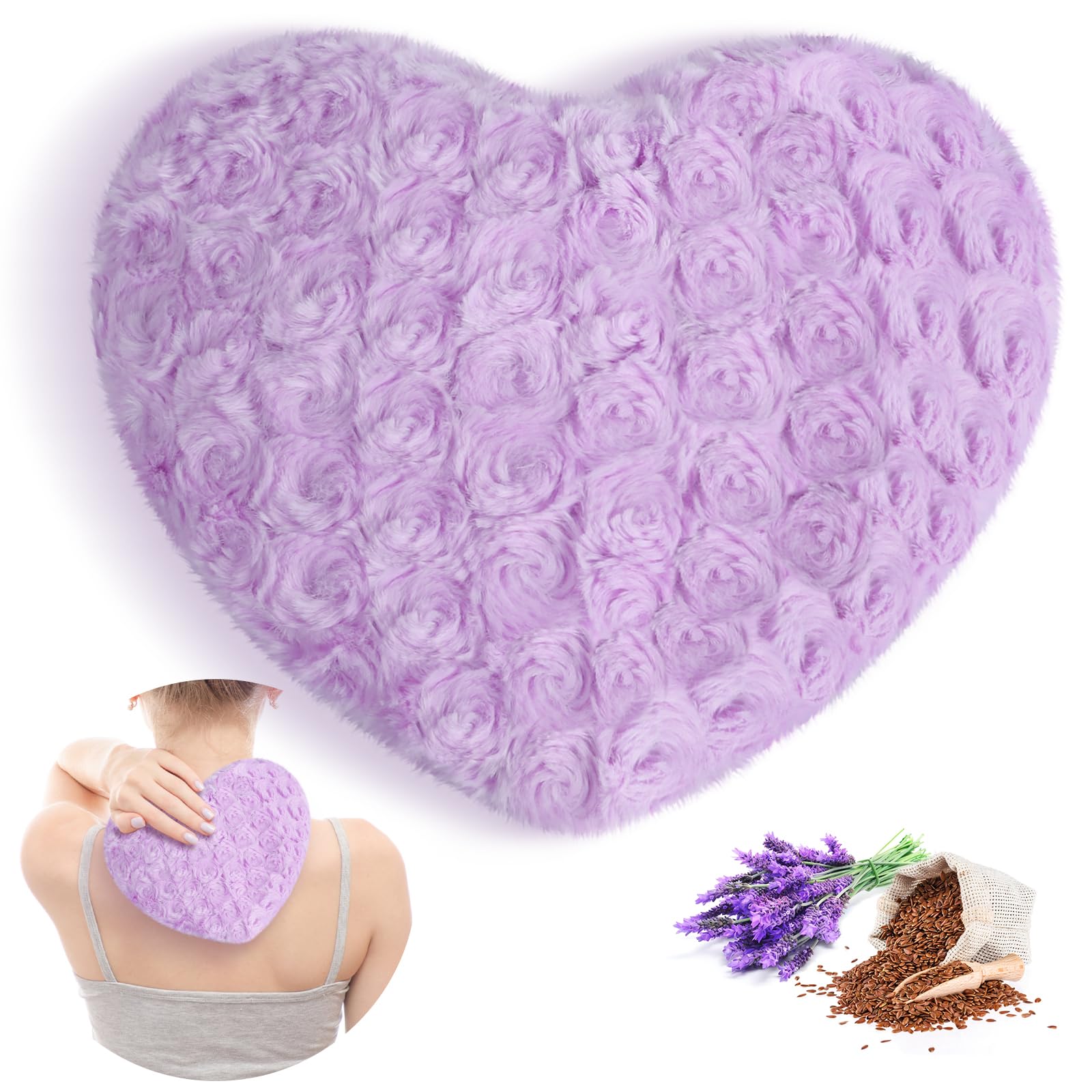 Atsuwell Microwavable Heating Pad - Scented Lavender Flaxseed Warm Compress for Neck, Back & Muscle Pain Relief - Soft Purple Heat Therapy Pillow for Joint Pain & Relaxation - Perfect for Home, Office & Travel Use