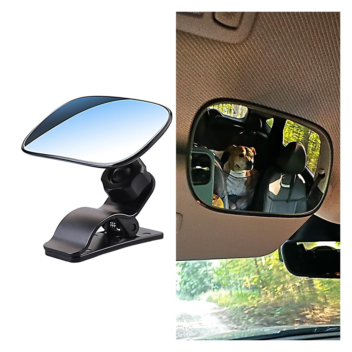 Universal Car Rearview Baby Mirror - Wide Angle Adjustable Clip-On Safety Mirror for Backseat Passengers - Black - Perfect for Monitoring Kids & Pets While Driving