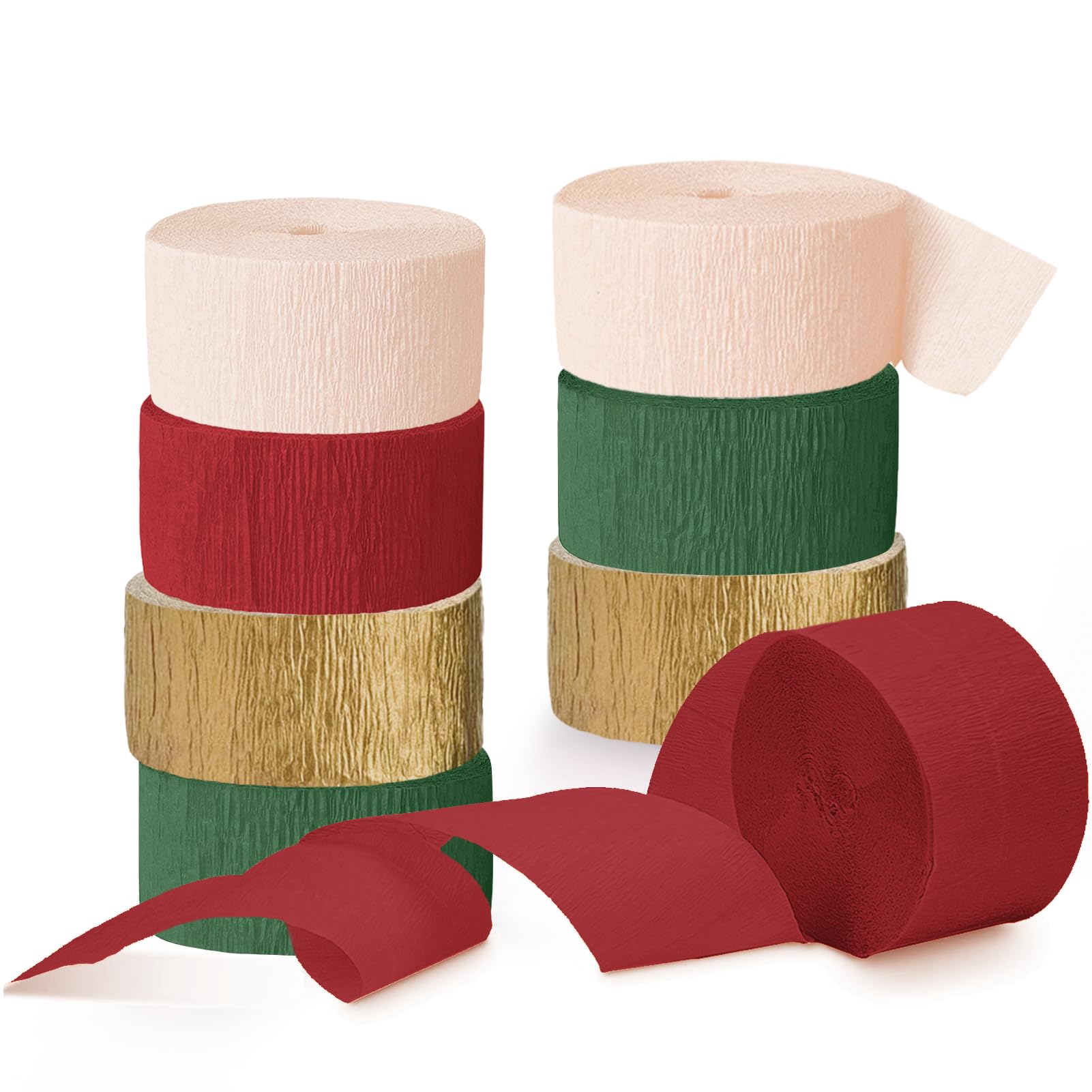 Premium Christmas Party Decorations - 8 Rolls Crepe Paper Streamers in Sage Green, Pink, Berry Red & Gold | Perfect for Xmas, Weddings, Bridal Showers, Birthdays & Winter Celebrations | Festive Home & Family Party Decorations