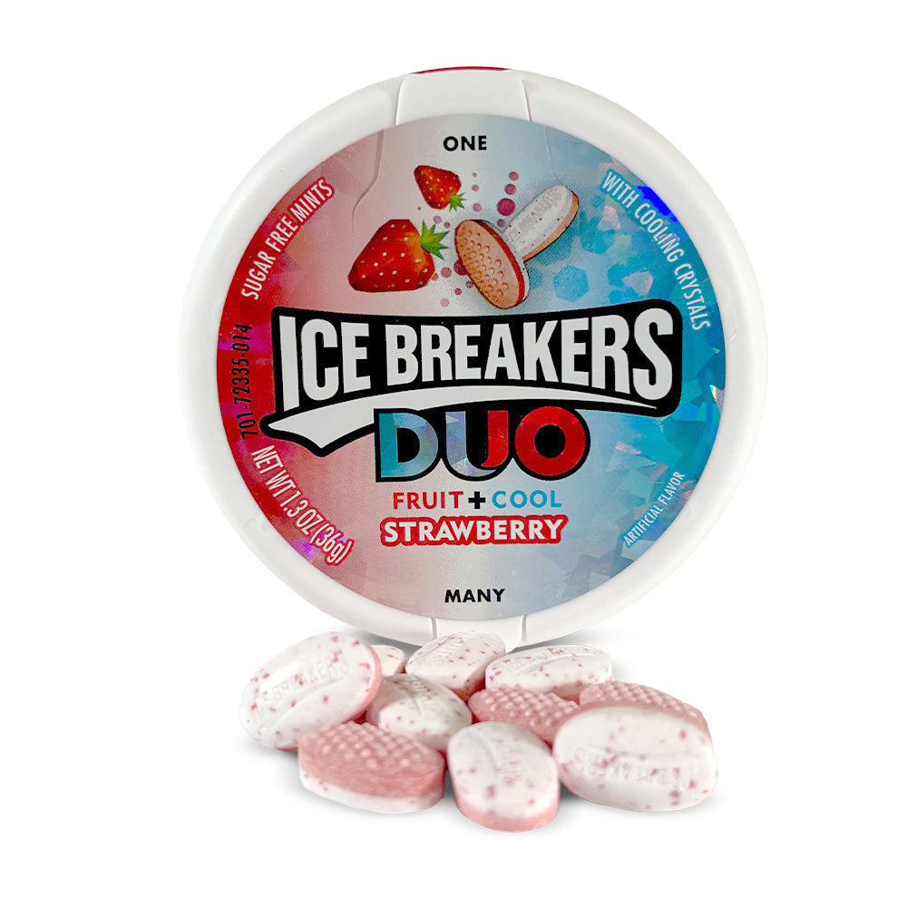 Hershey Ice Breaker Mints Duos Strawberry - 8 Count Box | Fresh Breath Mints for Office, Car & Travel