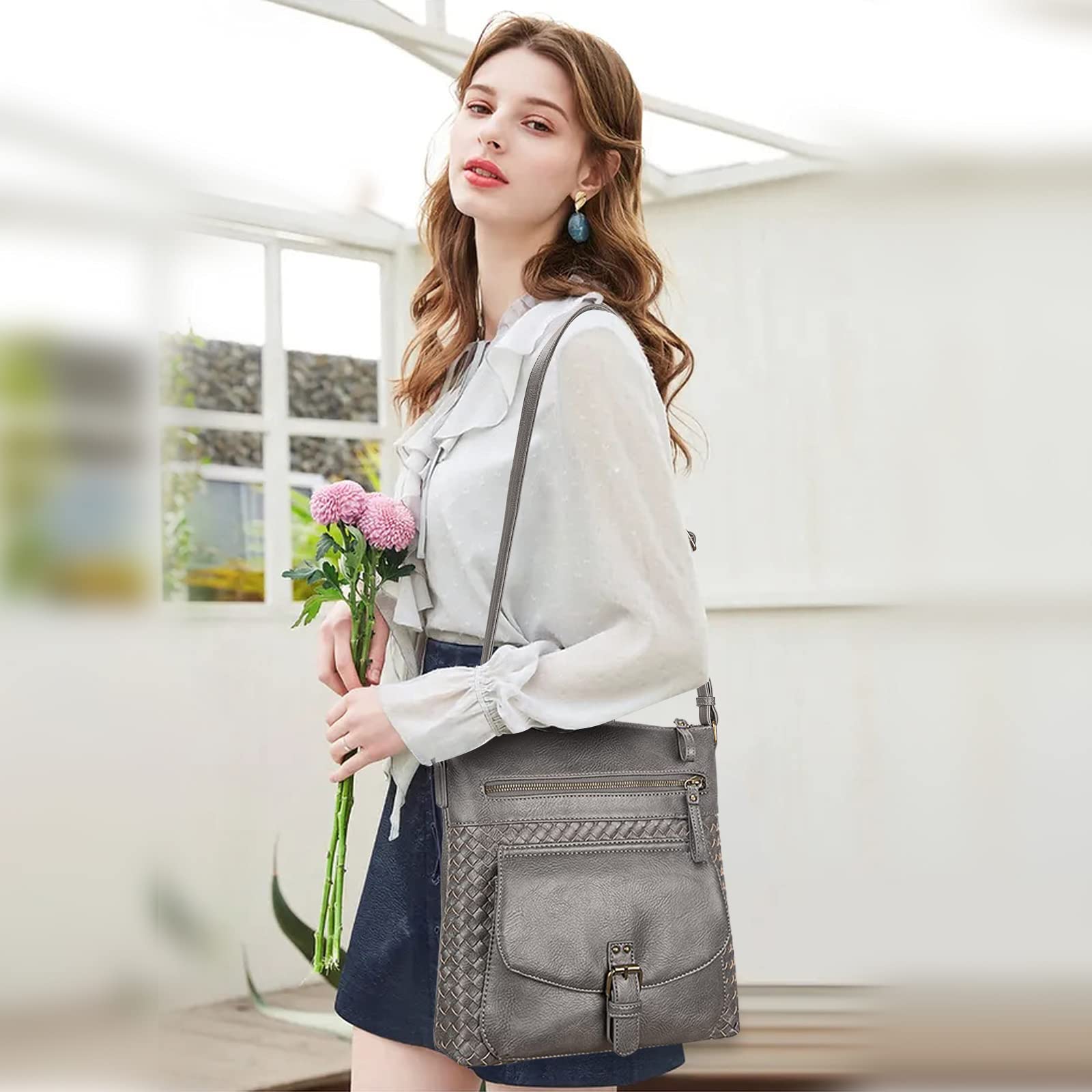 KouLi Buir Women's Crossbody Bag - PU Leather Shoulder Purse with Multiple Pockets, Medium Size Sling Handbag for Daily Use, Work, Travel and Shopping