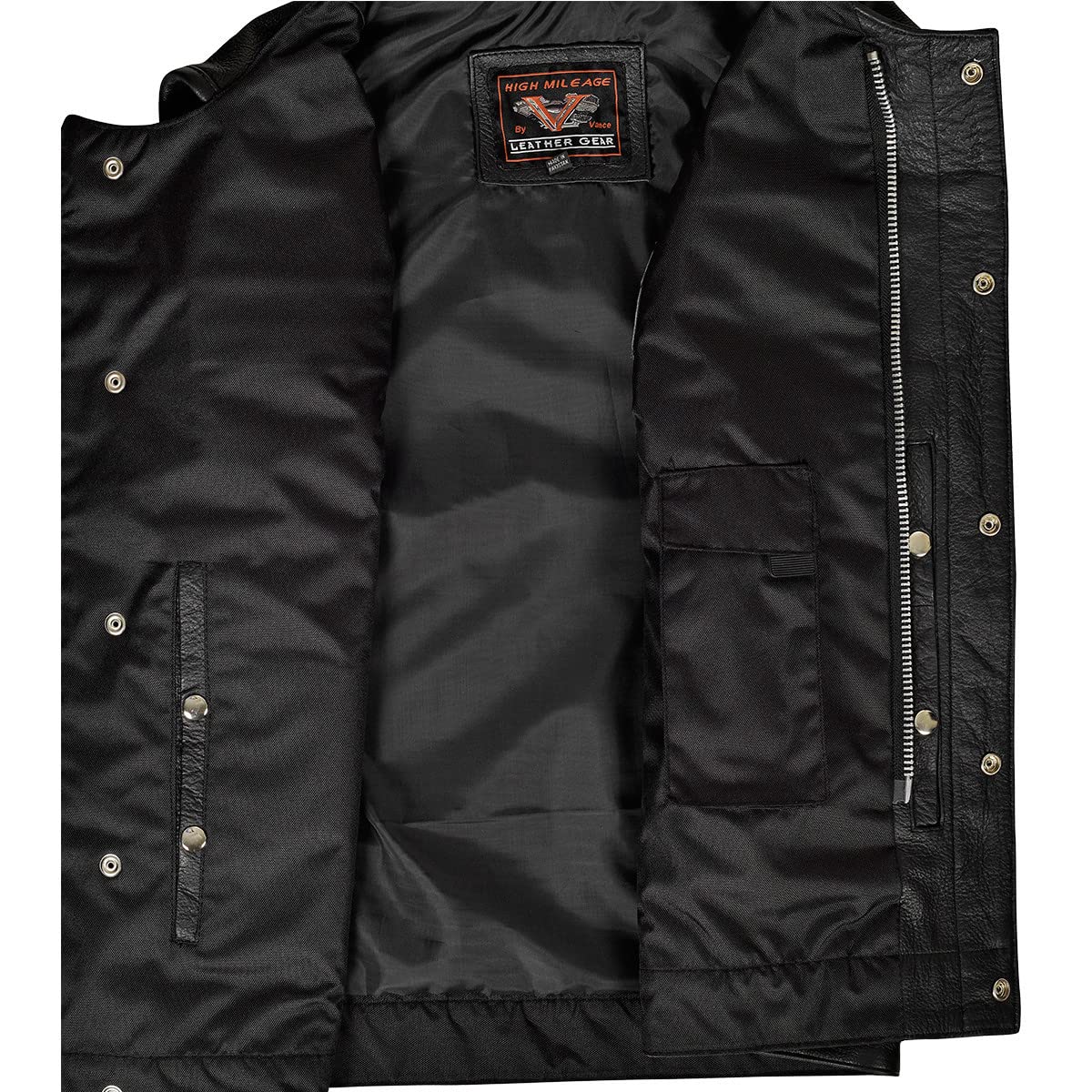 High Mileage Men's Leather Club Vest with Zipper & Snap Closure - Quick Access Gun Pocket for Motorcycle Riding & Outdoor Adventures