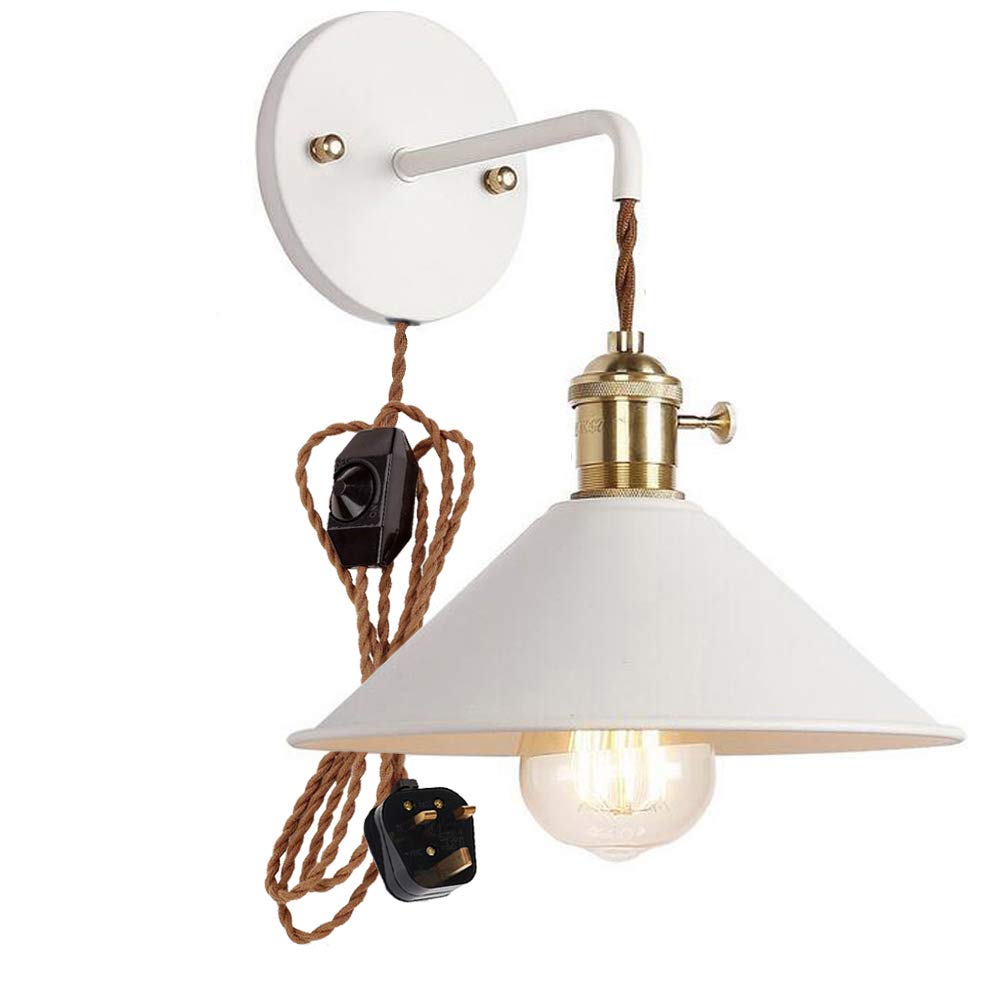 FSLiving Plug-in Dimmable Wall Sconce with Adjustable Dimmer Switch - White Macaron Candle Wall Light for Bedroom, Bathroom Vanity & Living Room Decor - Soft Ambient Lighting for Reading, Relaxation and Mood Setting
