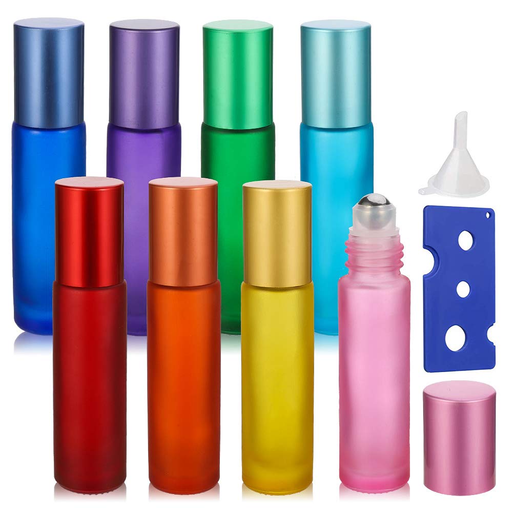 Tiopeia 8-Pack 10ml Essential Oil Roller Bottles - Frosted Glass Roll-On Bottles with Stainless Steel Balls for Aromatherapy, DIY Blends & Fragrance Oils | Perfect for Travel, Yoga, Massage & Stress Relief