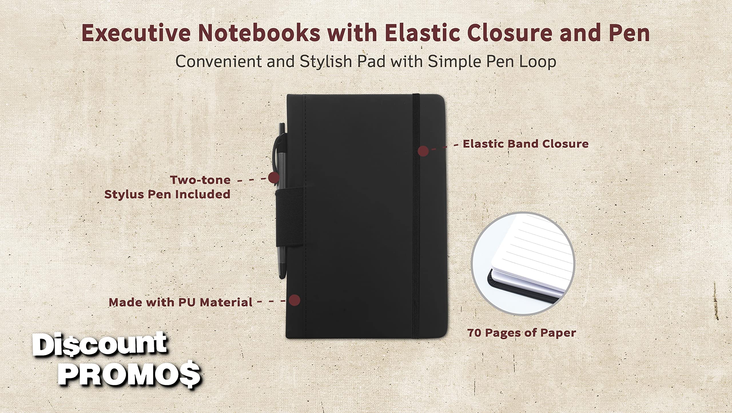 Premium 10-Pack Executive Notebooks with Pen - 6 x 8.5 Inches, Eco-Friendly Recycled Paper, Pen Loop & Closure Strap - Black - Perfect for Office, Business Meetings & Gift Giving