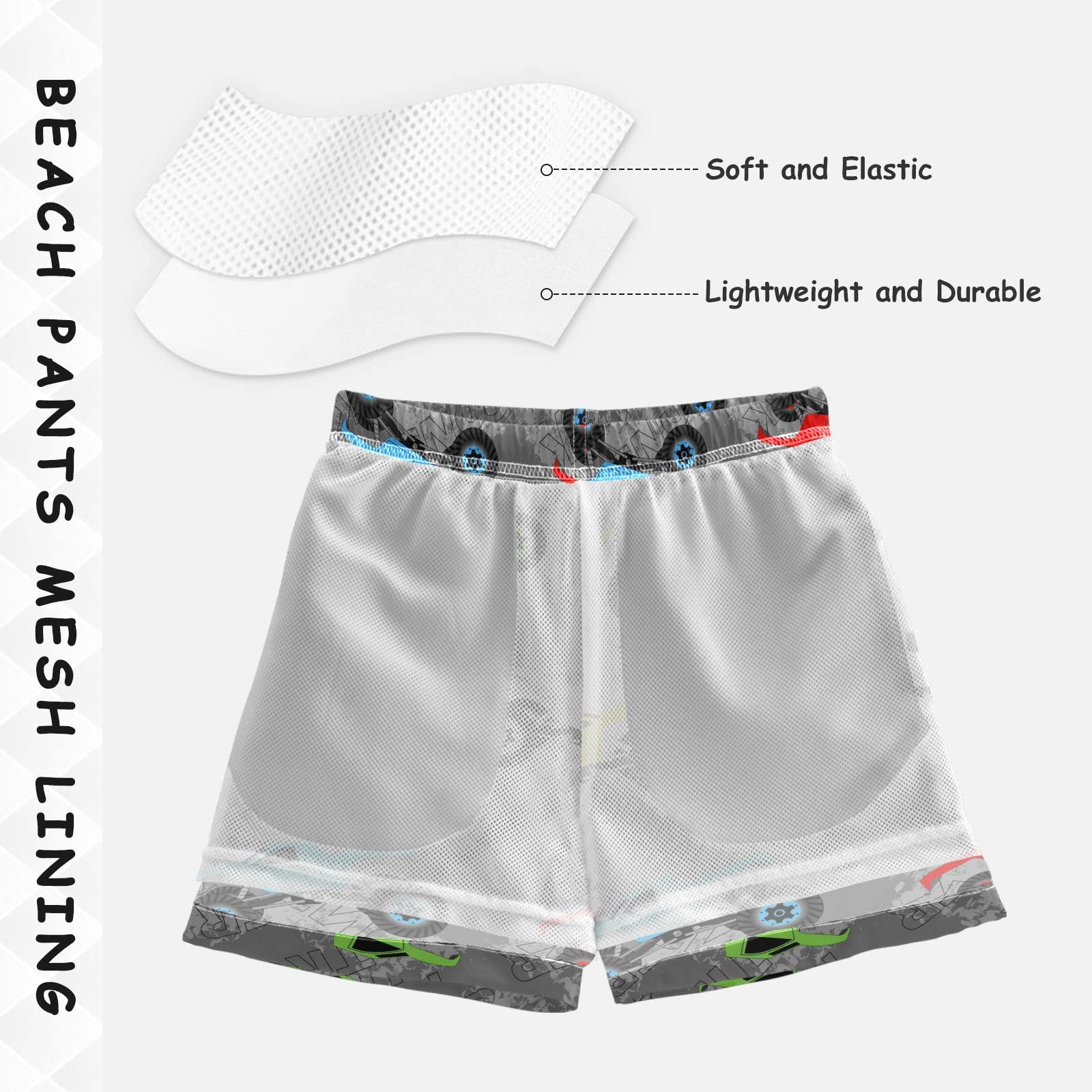 Monster Track Boys Swim Trunks | Quick-Dry Toddler Bathing Suits for Kids & Teens 2T-14 | Beach, Pool & Summer Water Activities