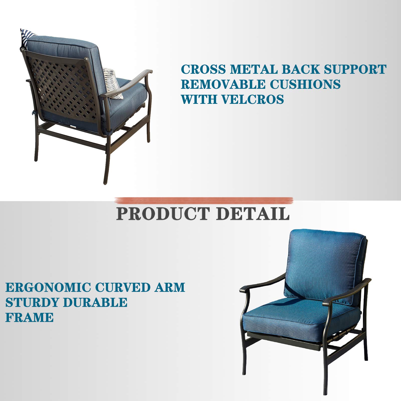 Festival Depot 2-Piece Patio Dining Set - Thick Cushioned Metal Frame Outdoor Chairs for Bistro, Deck & Garden - Weather-Resistant Blue Outdoor Furniture (Perfect for Backyard BBQs, Poolside Relaxation & Outdoor Dining)