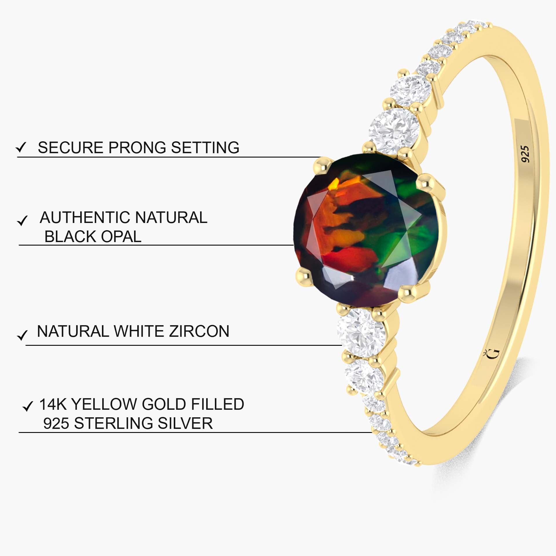 Elegant Black Fire Ethiopian Opal Wedding Ring for Women - Dainty Round Gemstone Engagement Band - Perfect for Bridal, Anniversary & Special Occasions