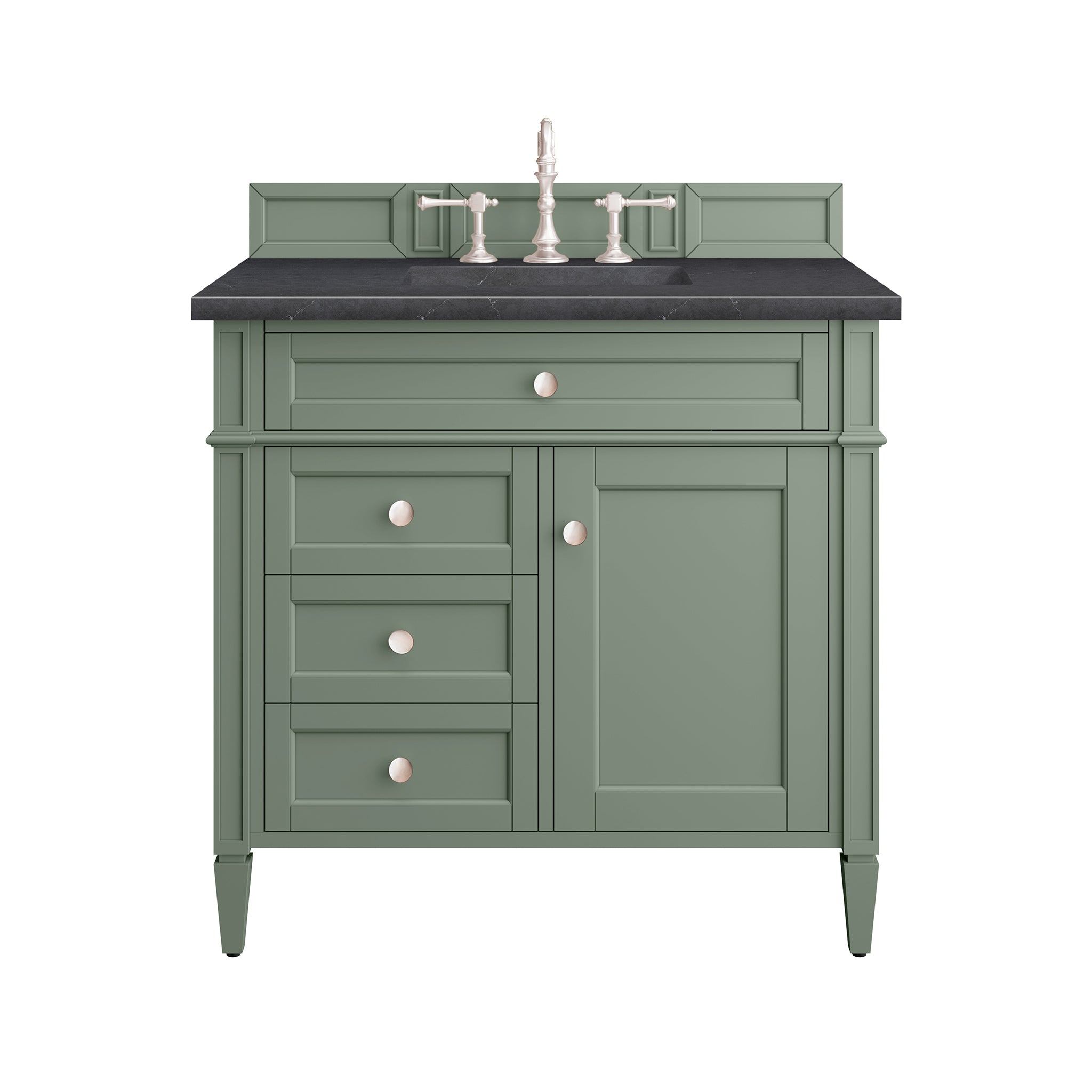 Brittany 36-Inch Single Bathroom Vanity in Smokey Celadon with 3CM Charcoal Soapstone Top - Perfect for Modern Master Bathrooms & Powder Rooms