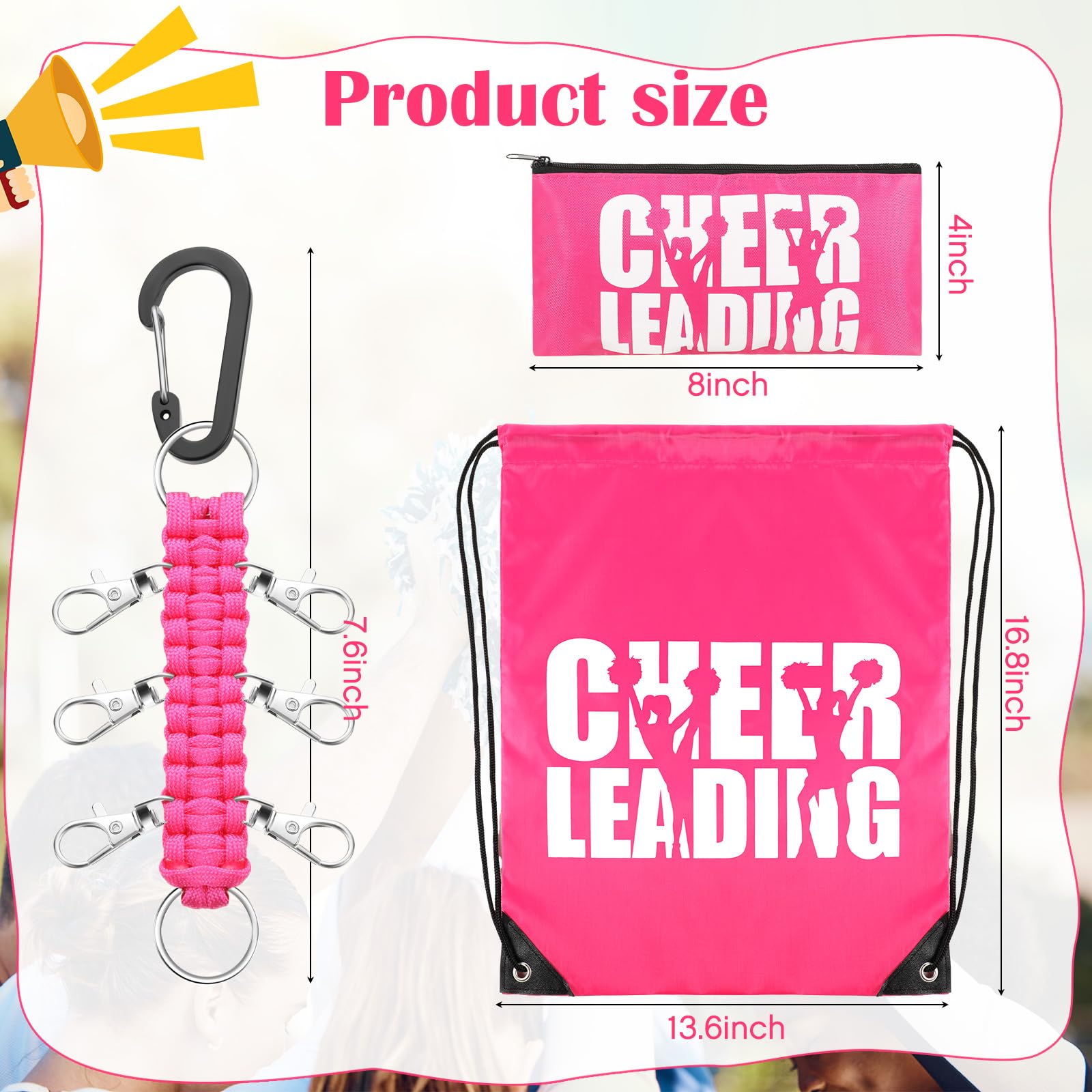 36 Pcs Cheerleading Gift Set - Drawstring Backpack, Makeup Bag & Hair Bow Holder - Portable Travel Pouch for Teen Girls, School, College Sports & Team Events - Perfect for Cheerleaders, Dance Teams & Women's Toiletry Gifts