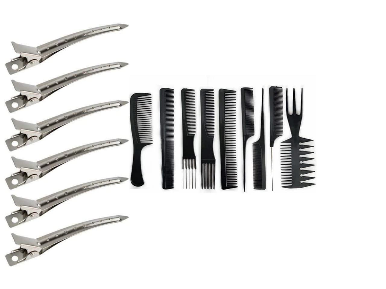 AJORA Professional Hair Care Comb & Clip Set for Salon & Parlor Use - Detangling, Styling & Hairdressing Accessories for Barbers & Stylists