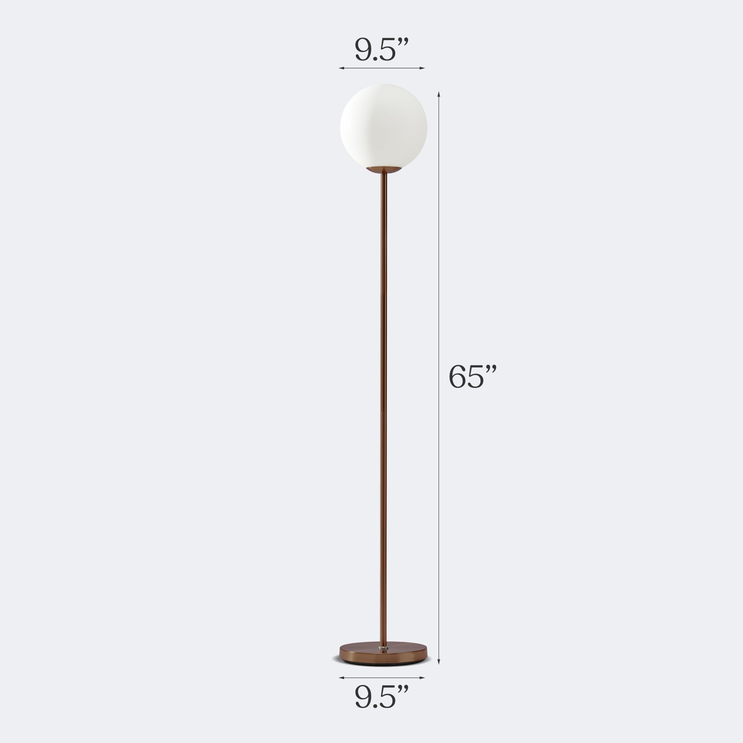 Brightech Luna Modern LED Floor Lamp - Mid Century Standing Lamp with Frosted Glass Globe in Oil Brushed Bronze for Living Room, Bedroom & Office - Perfect for Reading, Decor & Ambient Lighting