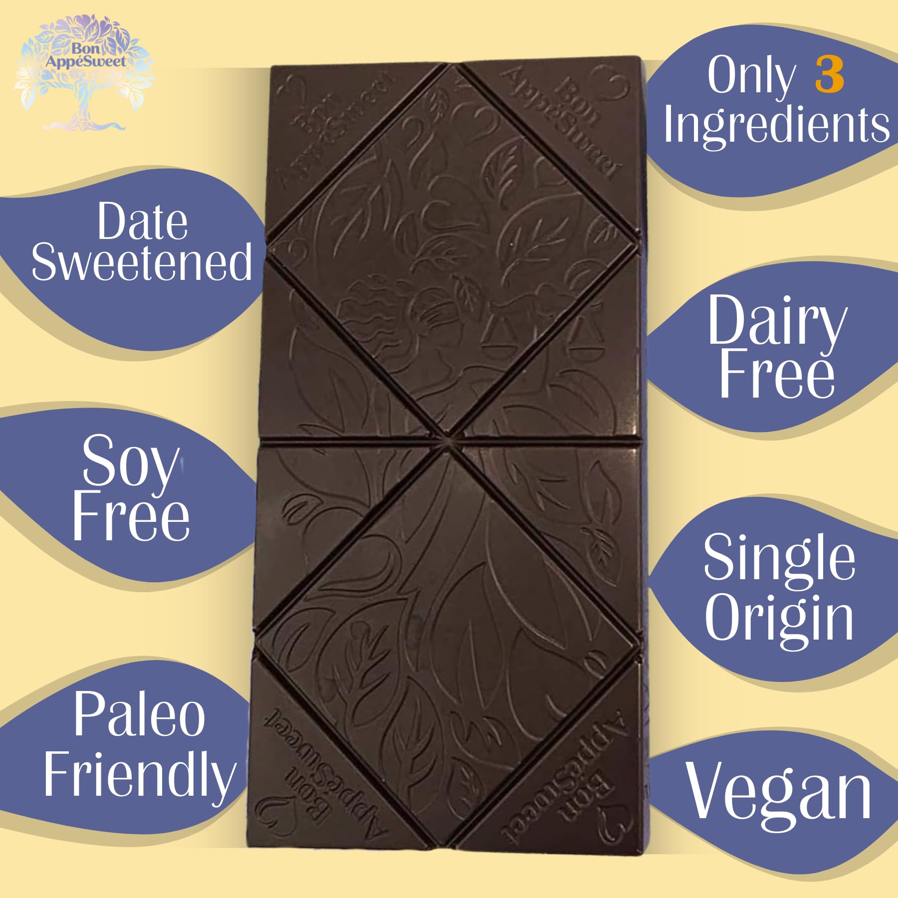 Organic Dark Chocolate Bar - 70% Cacao, No Sugar Added, Dairy-Free | Healthy Snack for Dessert & Gifts