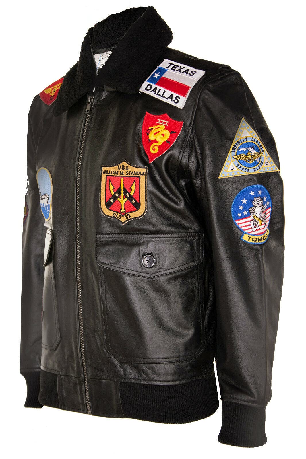 Men's Genuine Leather Bomber Jacket - A2 Flight Jacket with Sheepskin Collar & Military Patches | Vintage Style Outerwear for Pilots, Motorcycle Riders & Casual Wear