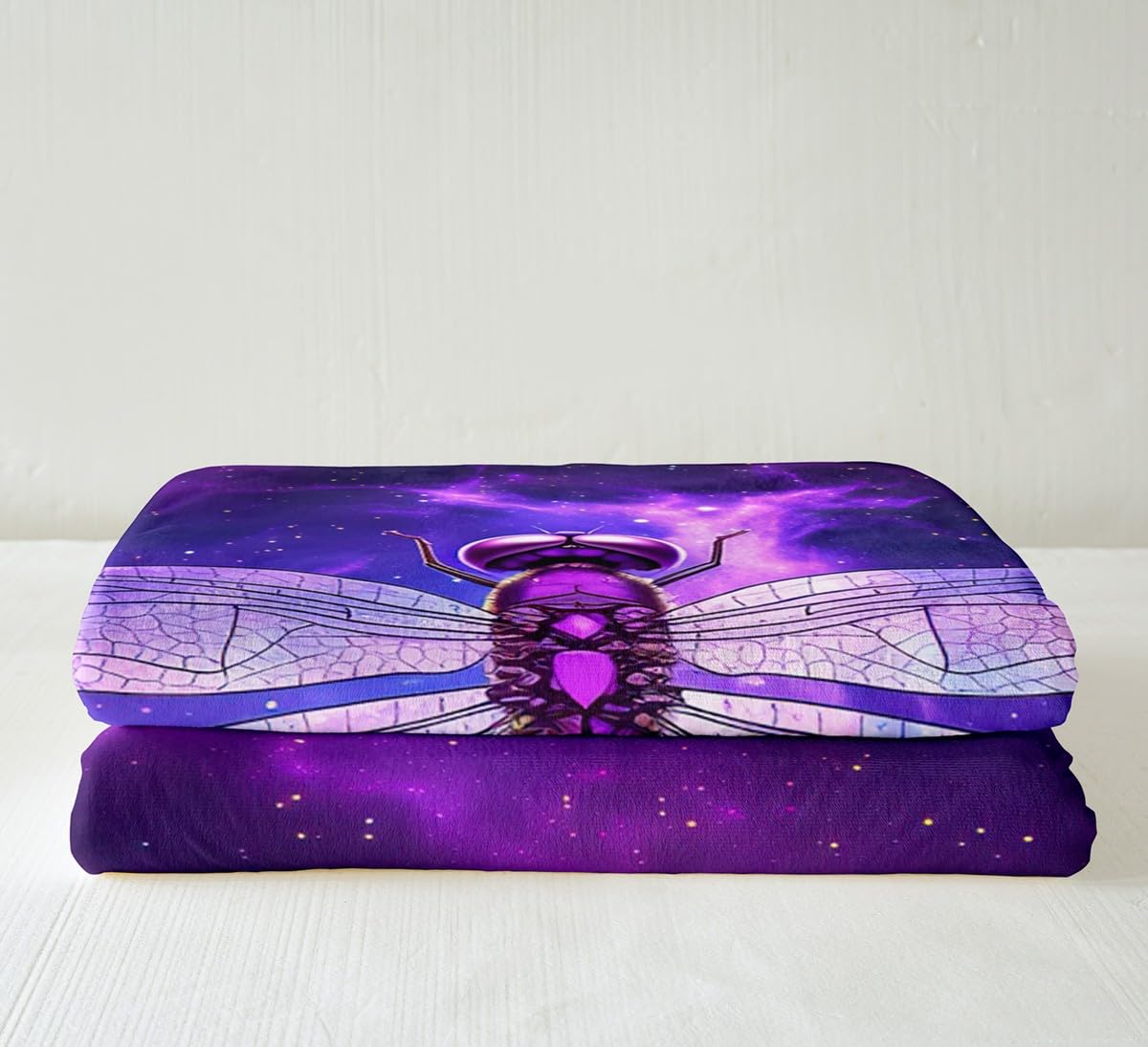 Feelyou Girls Dragonfly Fleece Blanket - Purple Blue Galaxy Plush Throw Blanket for Sofa, Couch, Bed - Soft Sherpa Blanket with Boho Starry Sky Design - Twin Size 60