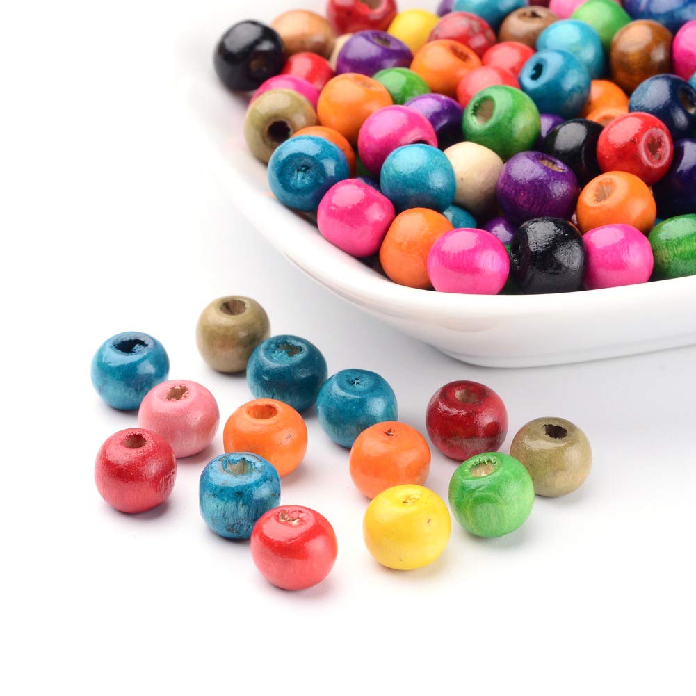 Craftdady 200Pcs 8mm Natural Round Wood Spacer Beads - Mixed Colors Wooden Ball Loose Beads for Jewelry Making (2mm Hole) - DIY Bracelets, Necklaces & Craft Projects
