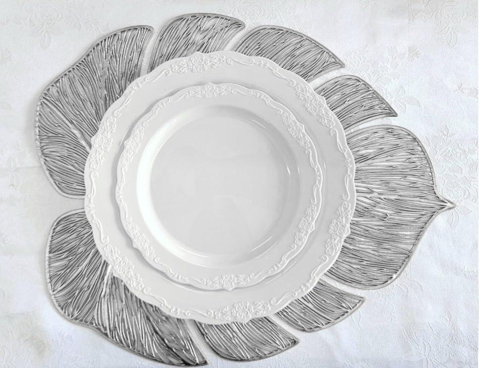 120-Piece Pressed Vinyl Metallic Placemats Set - Elegant Wedding & Event Table Decor in Garden Silver - Perfect for Dinner Parties, Bridal Showers & Holiday Gatherings
