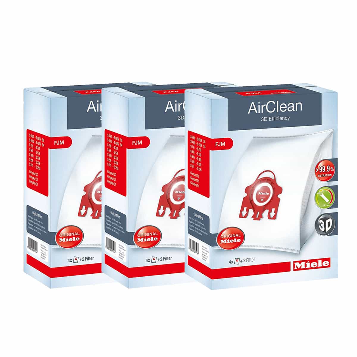Miele FJM AirClean 3D Vacuum Bags - 3 Boxes (1 Year Supply) | HEPA Filtration for Dust Mites & Allergens | Compatible with Miele Vacuum Cleaners | Perfect for Homes with Pets & Allergies