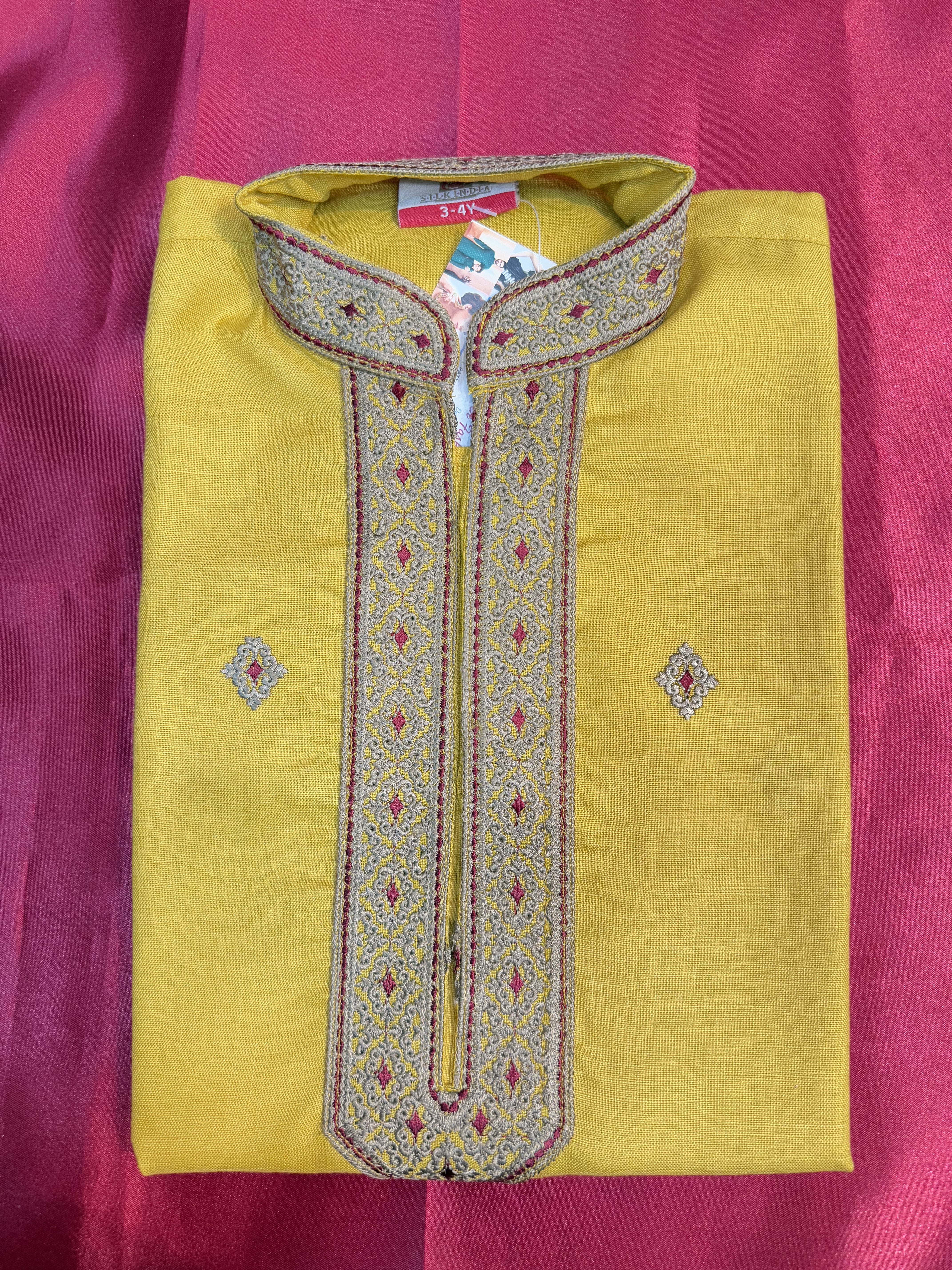 Stylish Yellow Embroidered Kids Kurta with Pajama Set - Perfect for Festivals, Parties & Family Gatherings