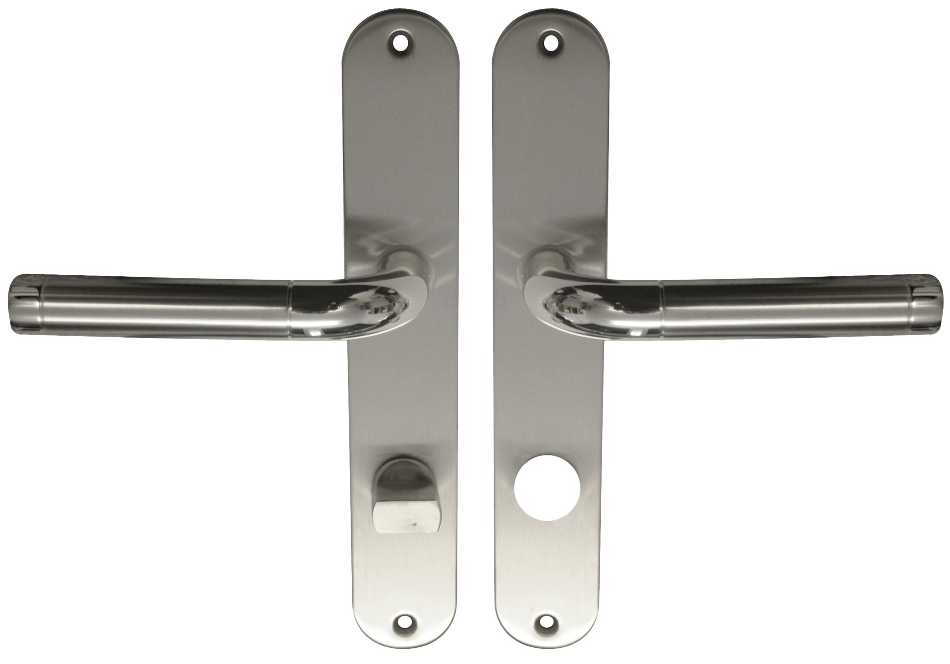 Stainless Steel/Chrome Lea LS Bathroom Door Handle Set with Backplate - Modern Door Fittings for Bathroom, Shower, and Closet Doors - Durable & Stylish Hardware for Home Renovation