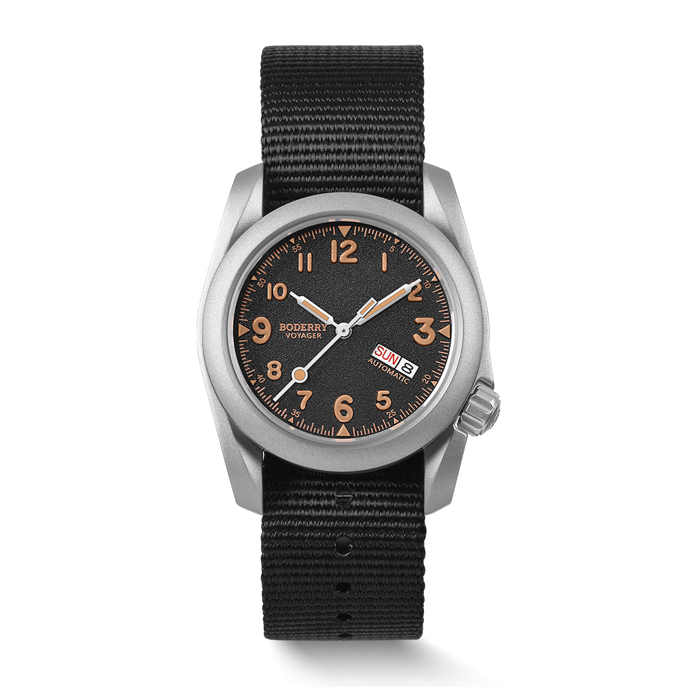 VOYAGER 100M Waterproof Titanium Automatic Field Watch for Men - Volcanic Gray with Day & Date Display | Outdoor Adventure, Hiking, Military, Casual Wear