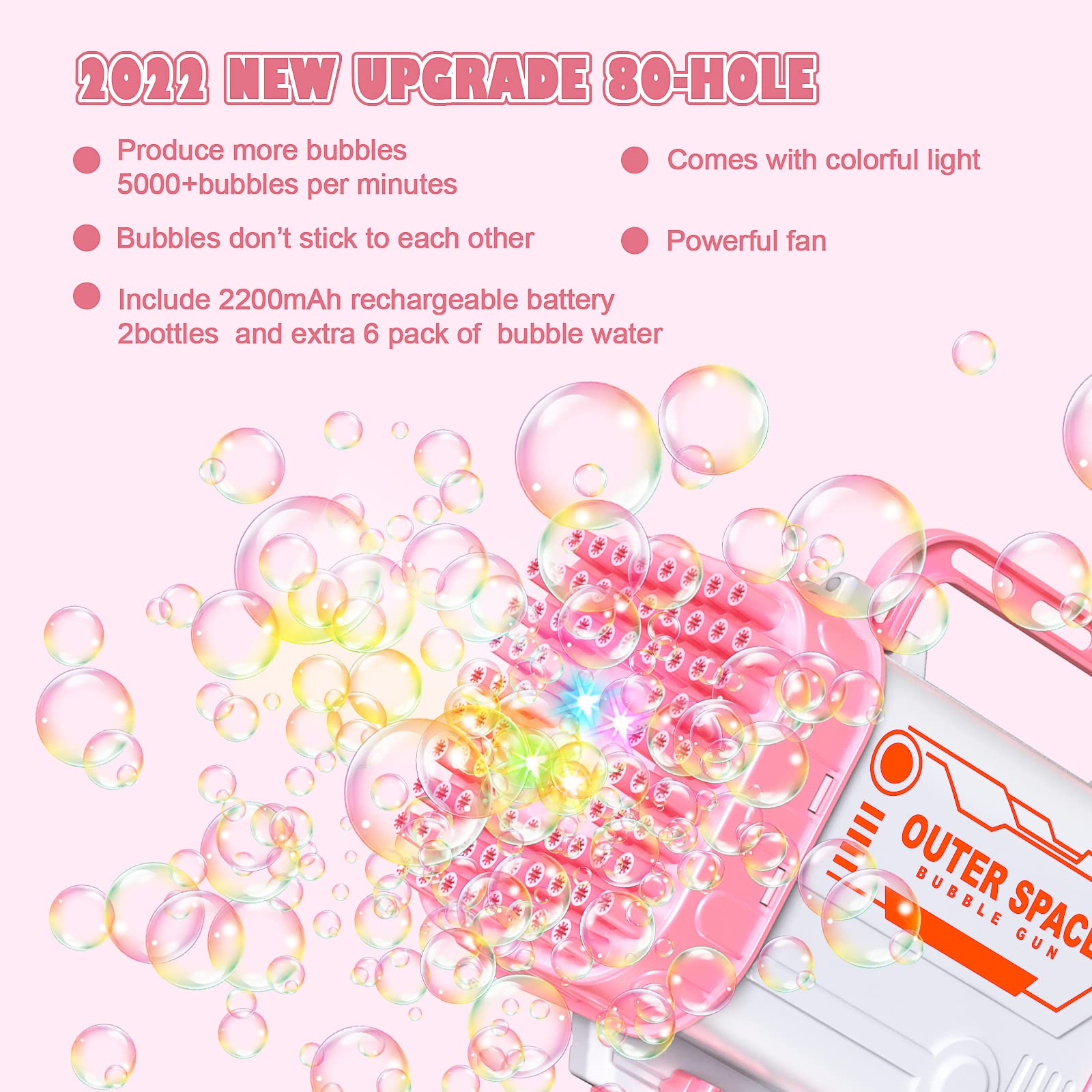 Rocket Boom Bubble Maker with 64 Holes - 5000+ Bubbles per Minute - Pink Bubble Blower for Kids & Adults - Perfect for Outdoor Play, Birthday Parties, and Summer Fun