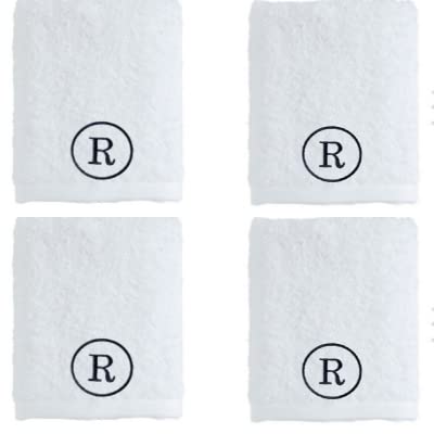Mrunals Fashion Alphabet Embroidered Face Towels - Pack of 4, 12x12 Inch Soft Cotton Towels with Black Letter Embroidery on White (60 GSM) - Perfect for Spa, Gym, Travel & Luxury Bathroom Essentials